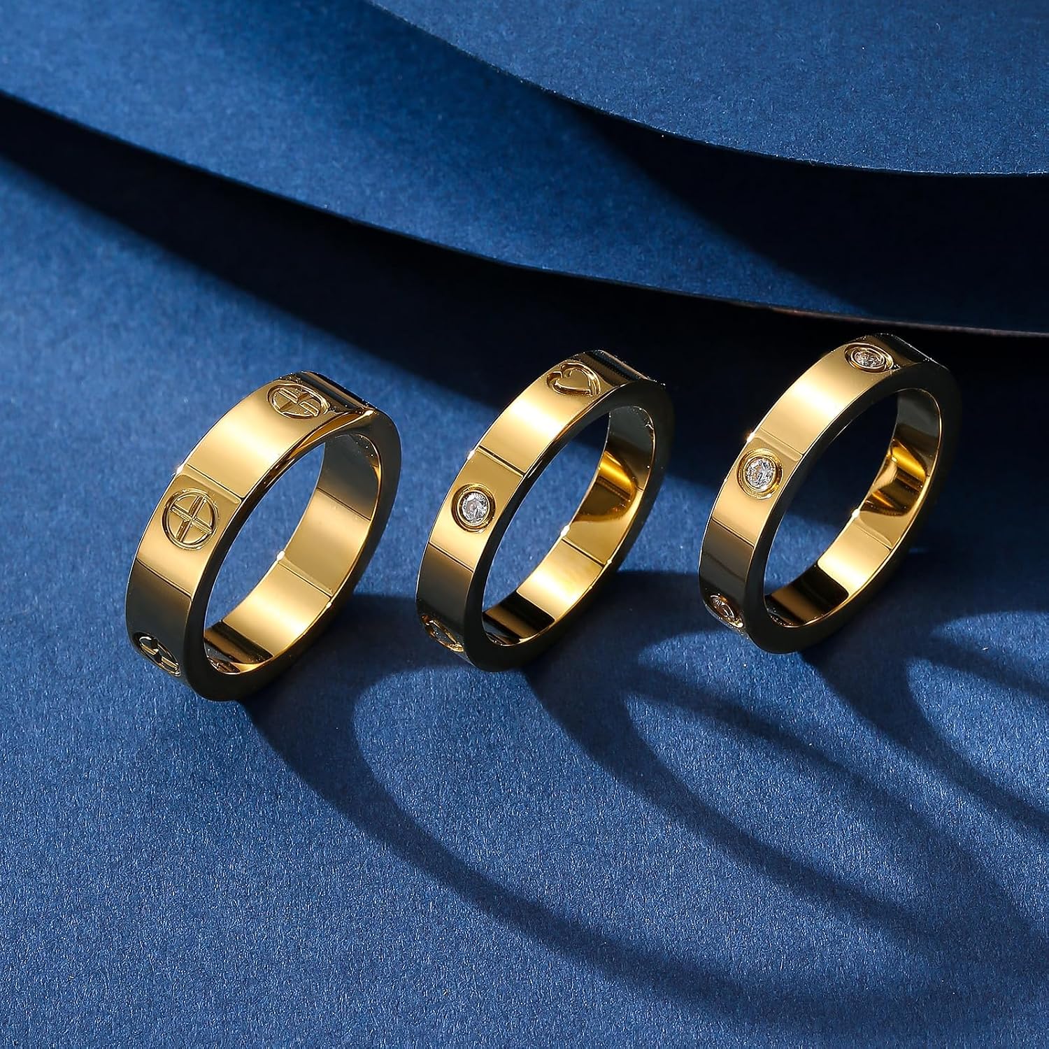 3-Piece Promise Rings for Women - 18K Gold Plated Stainless Steel Cubic Zirconia Love Friendship Ring Set | Wedding Band, Friendship & Commitment Jewelry (Size 6-10)