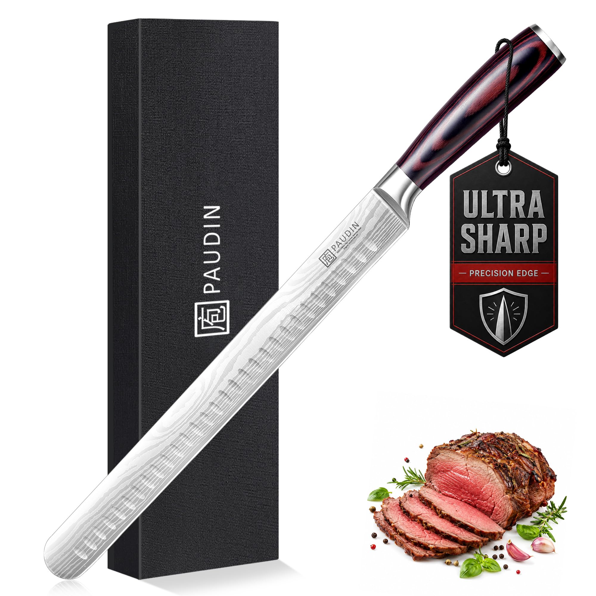 PAUDIN 12 Inch Brisket Knife Pakkawood