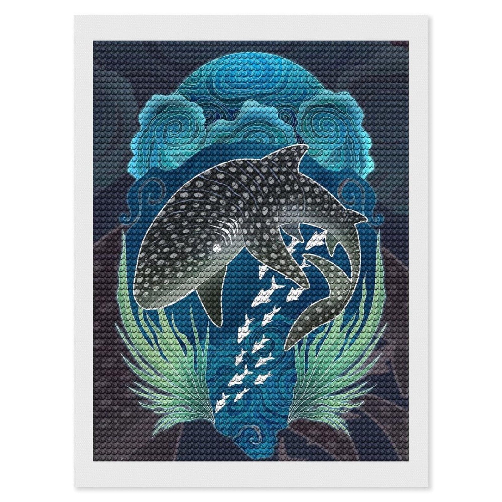 Junmoney Aquamarine Full Drill Diamond Painting Kit 12"x16", Sparkling Round Gems, Decorate Your Room, Mindful Craft Activity