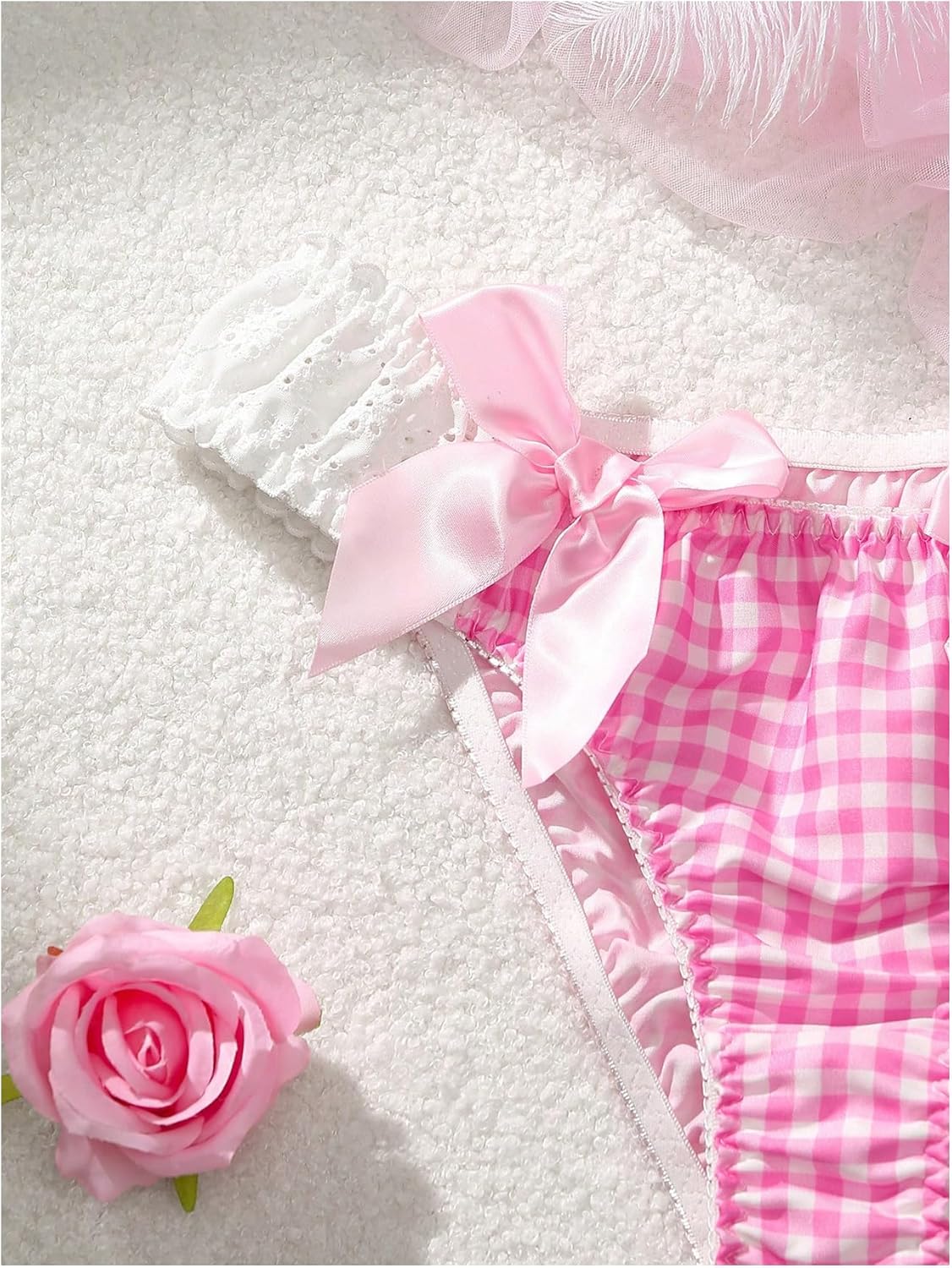 WDIRARA Women's Bow Gingham Satin Briefs Lace Trim Cute Low Rise Panties Underwear - Image 3