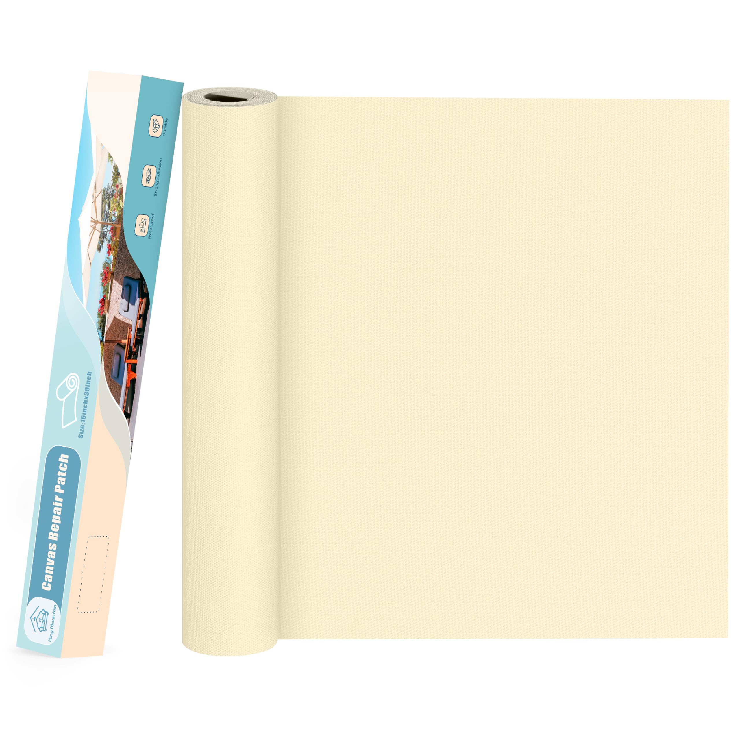 KING MOUNTAIN Canvas Repair Patch 16×30 Inch Self-Adhesive Waterproof Fabric Patch for Sofas, Tents, Furniture,Tote Bags, Car Seats (Beige1.0)