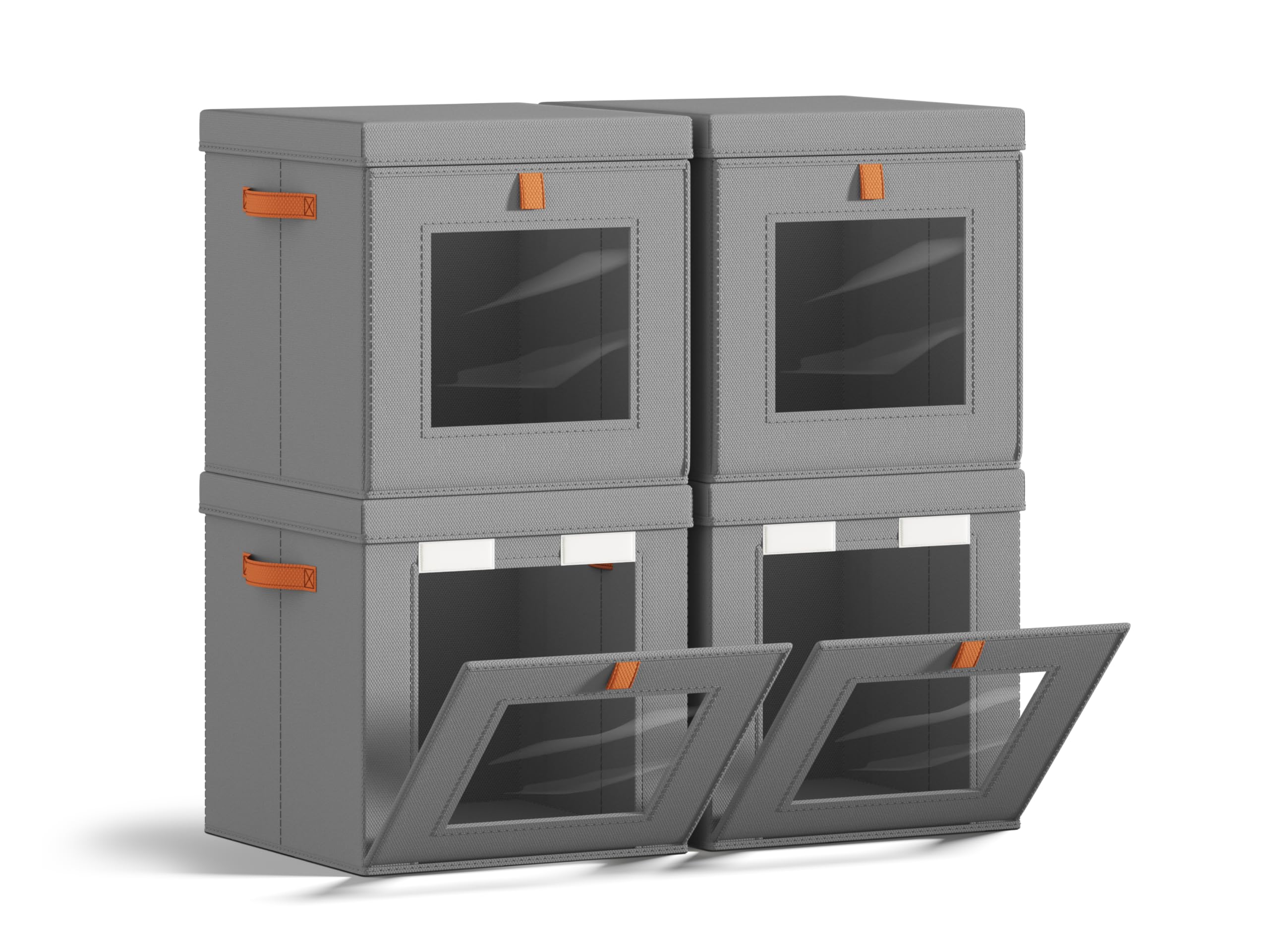 Homsorout Cube Storage Bins with Lids - Front Opening, Clear Window, 4 Pack