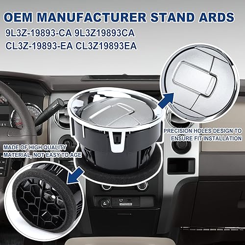 Miniatura 3 de Rejillas delanteras interiores para salpicadero, calefactor de CA cromado, compatible con Ford F150 F-150 Lobo 9L3Z-19893-CA 2009-2014, 4 unidades