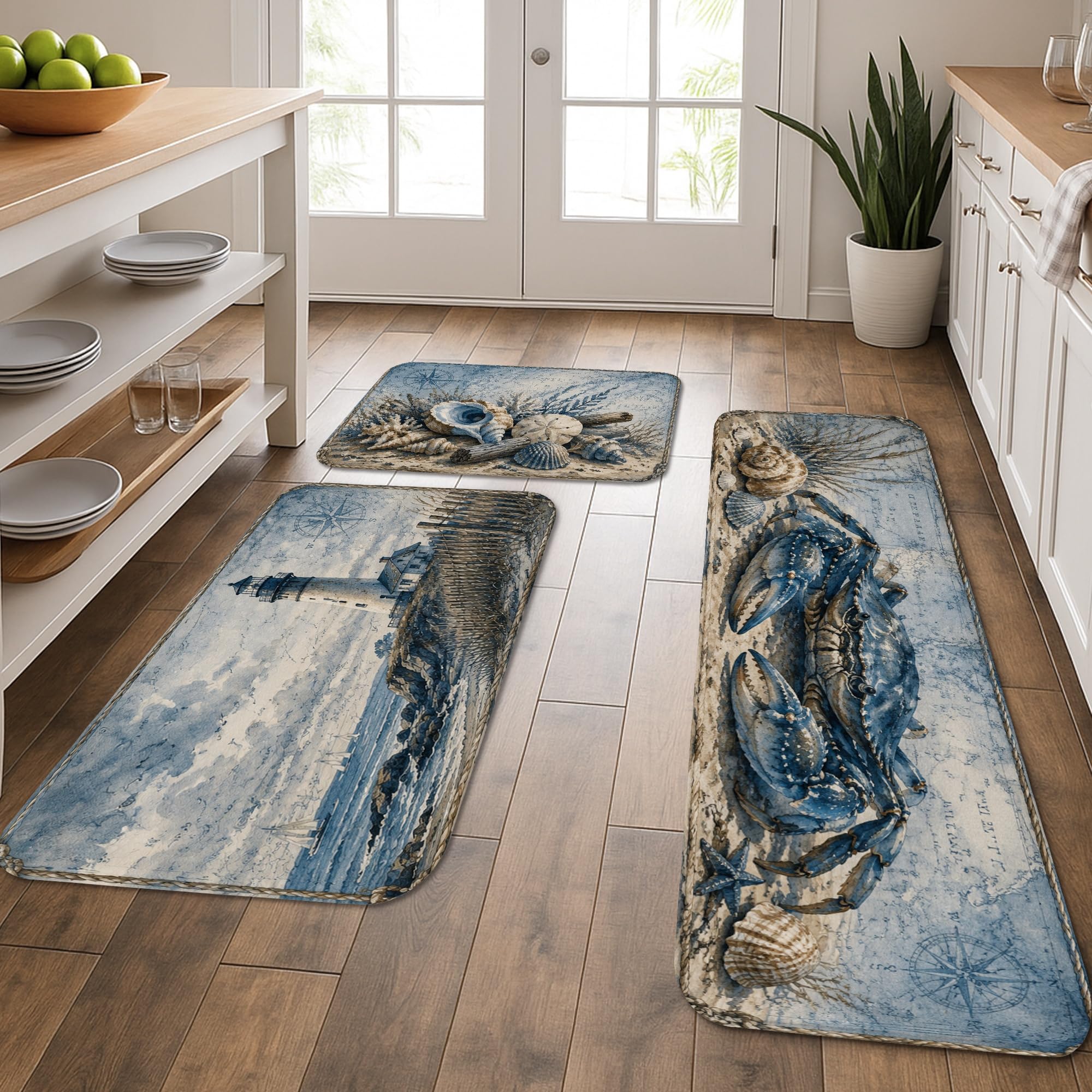 Tapis de cuisine vintage côtier créatures océaniques pour évier et buanderie