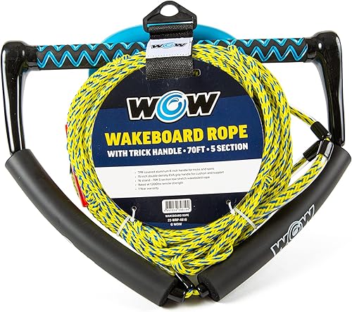 WOW Sports - Cuerda de remolque para tubo de cubierta, wakeboard y esquí acuático - 70 pies - Con mango de truco