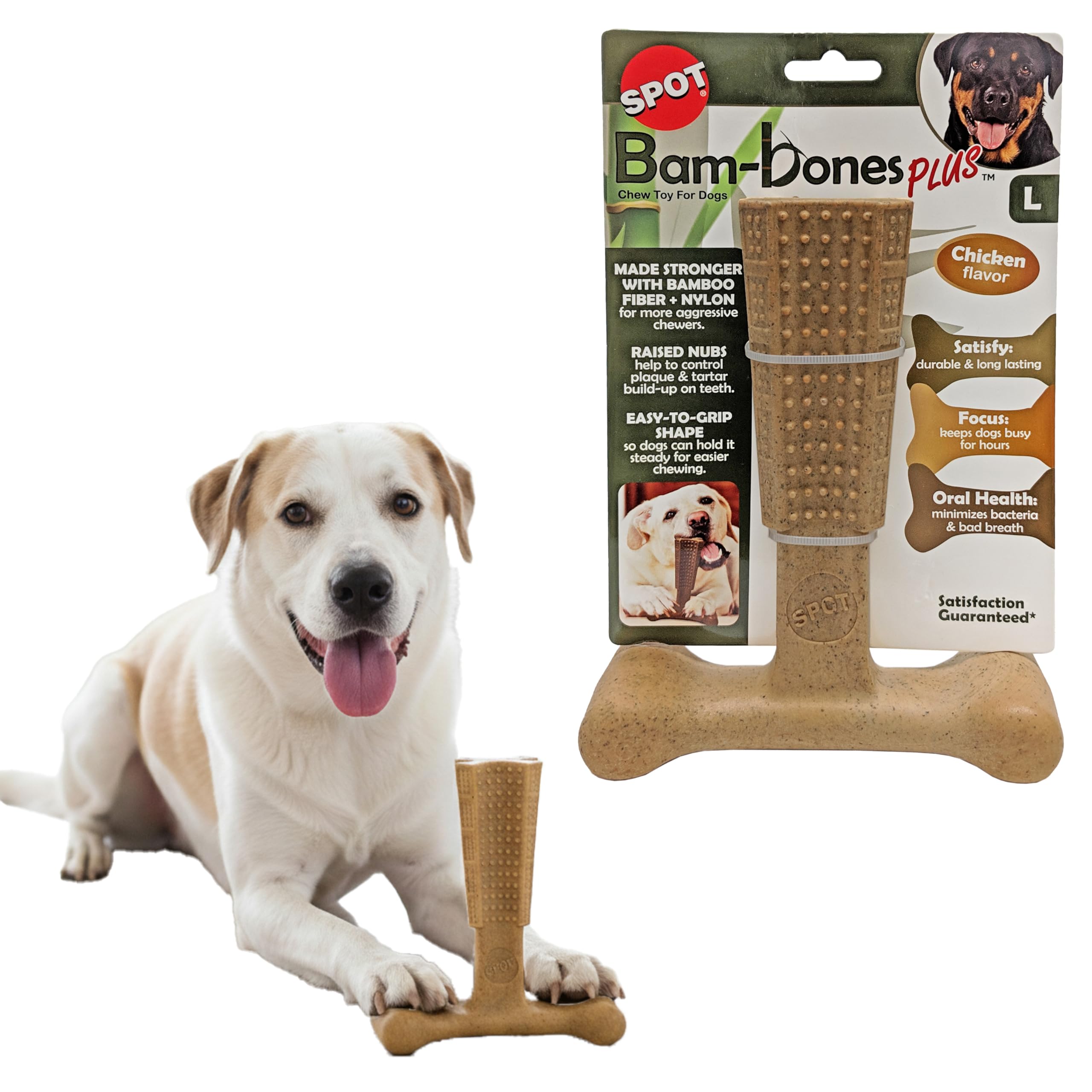 SPOT Bam-Bones Plus T-Bone, Bamboo Fiber & Nylon Dog Chew, Durable for Aggressive Chewers, Non-Splintering, for Adult Dogs & Teething Puppies Under