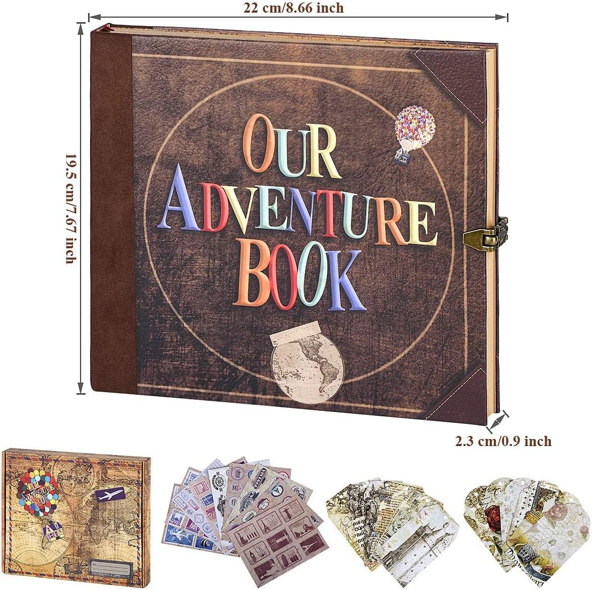 Scrapbook Photo Album,Our Adventure Book, Embossed Words Hard Cover Movie Up Travel Scrapbook for Anniversary, Wedding, Travelling, Baby Shower, etc (Adventurebook Letter)