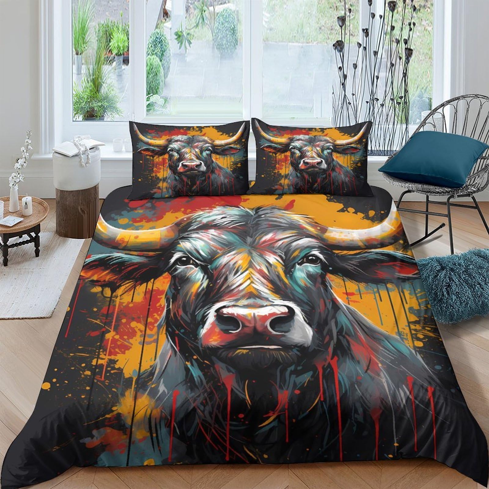 Ctjqhvkz Style-4 3D Printed Abstract Bull Art Fitted Sheet Microfiber Soft Mattress Cover For Bedroom Dorm Artistic Decor Single（135X200cm）