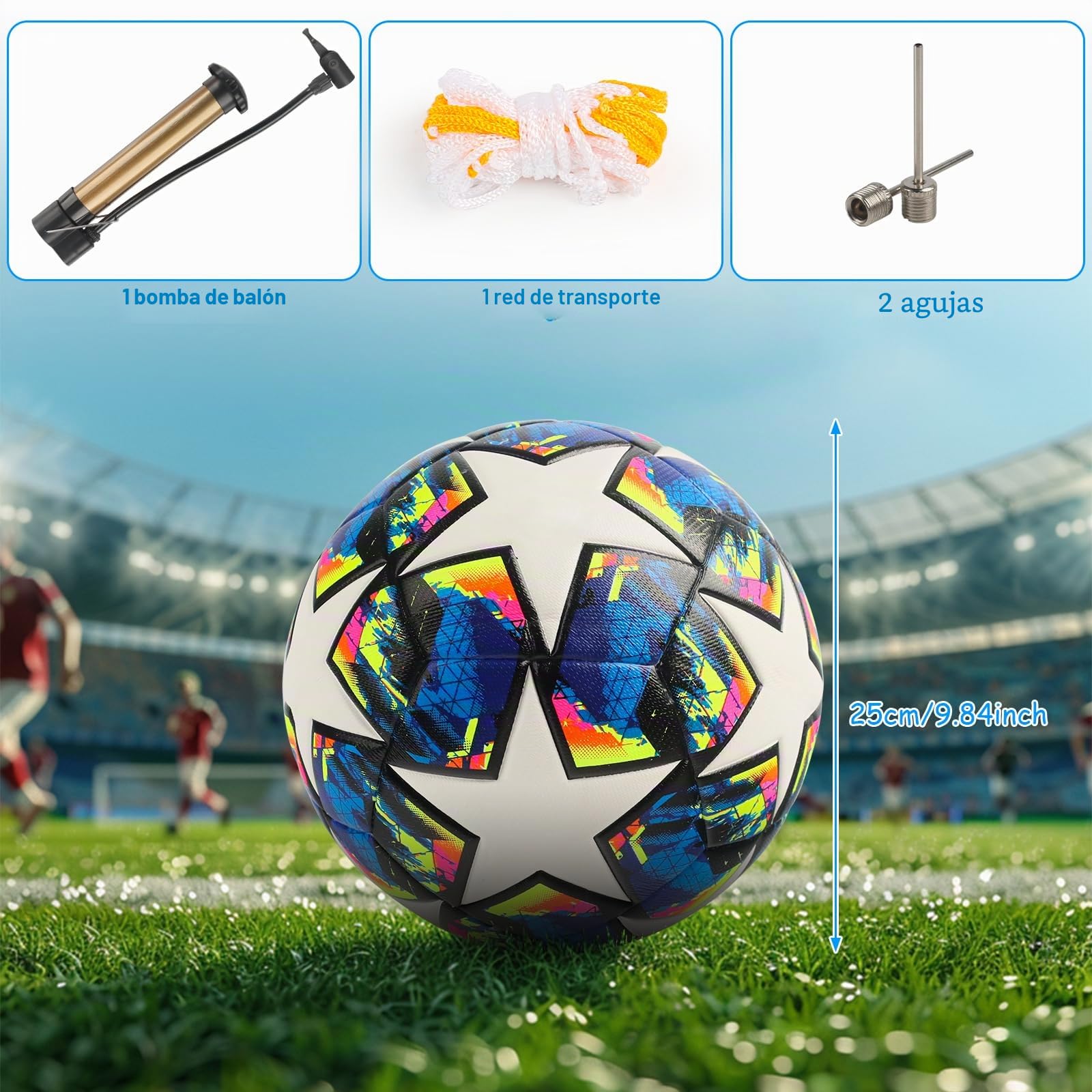 Balón de Fútbol Champions Tamaño 5 con Bomba, Agujas y Bolsa de Red