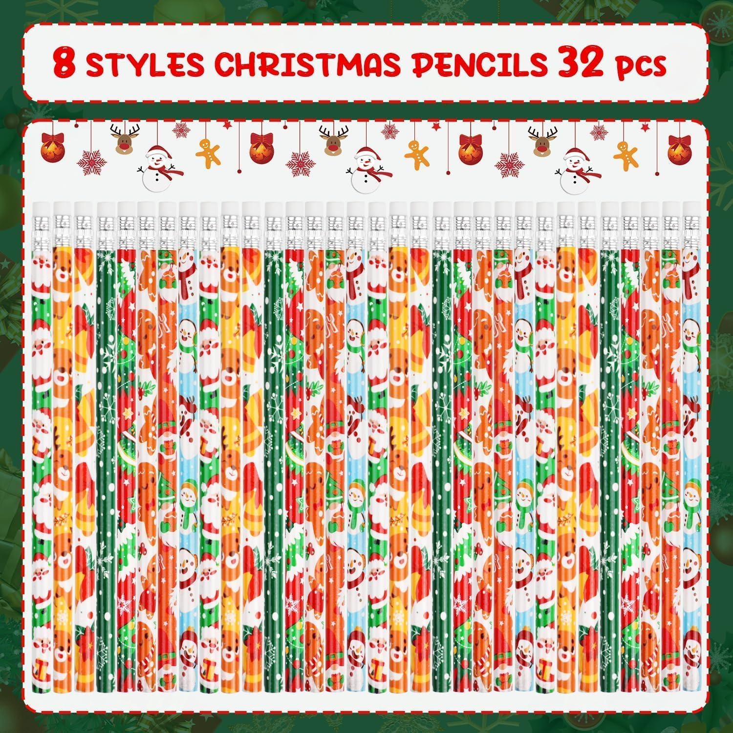VEYLIN Christmas Pencils Kids, 32 Pack of Xmas Pencils with Erasers Children Holiday Gifts Christmas Classroom Prizes - Image 3