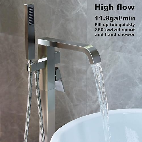 Miniatura 10 de Grifos de bañera independientes negros Llenadores de bañera Montaje en el piso Llenador de grifo para bañeras Bañeras de alto flujo 11.9GPM baño con