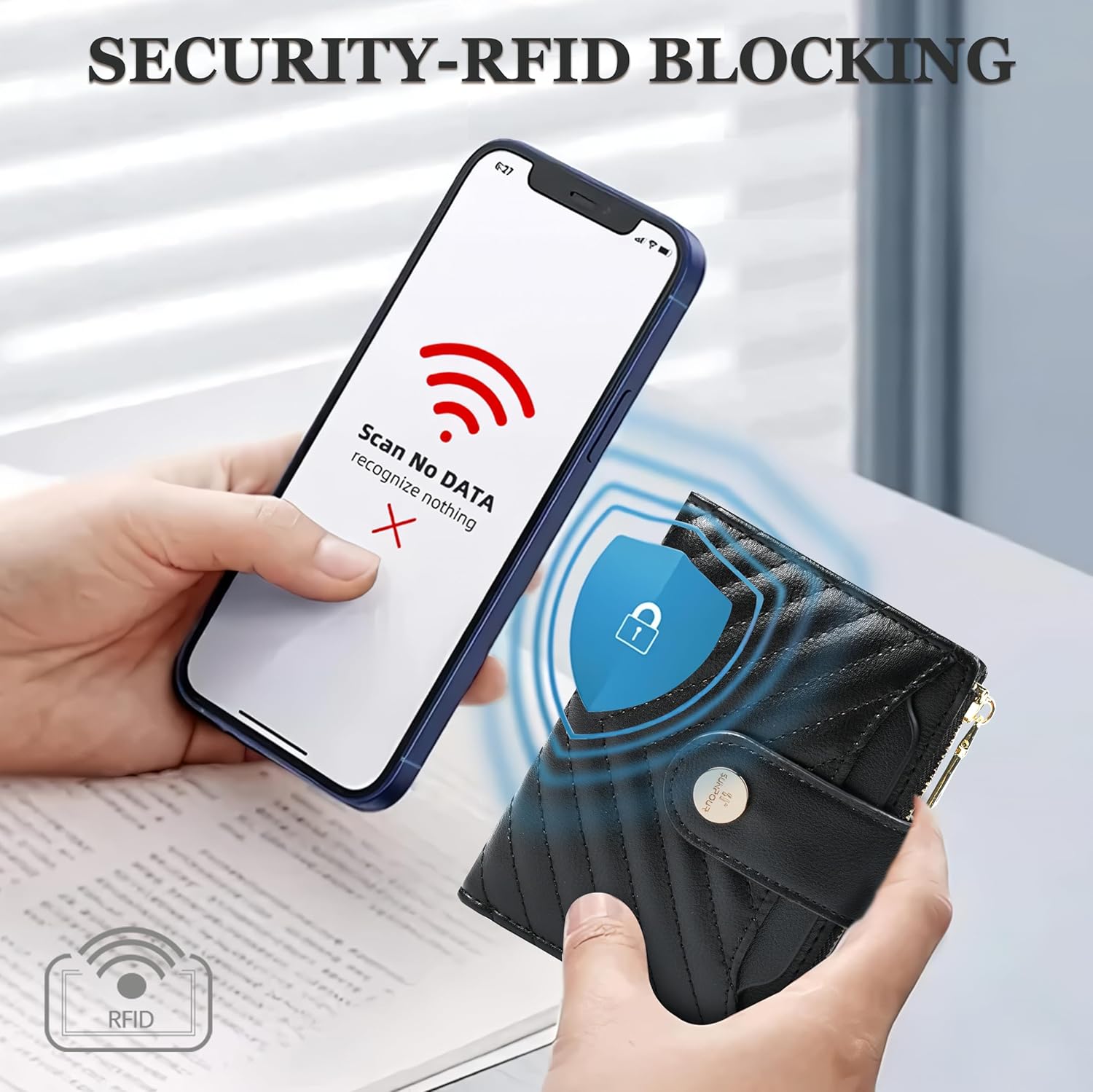 Small Womens Wallet,Slim Bifold Leather Wallet for Women RFID Card Holder Ladies Compact Pocket Wallet Small Wallet for Crossbody Bag(Black) - Image 5