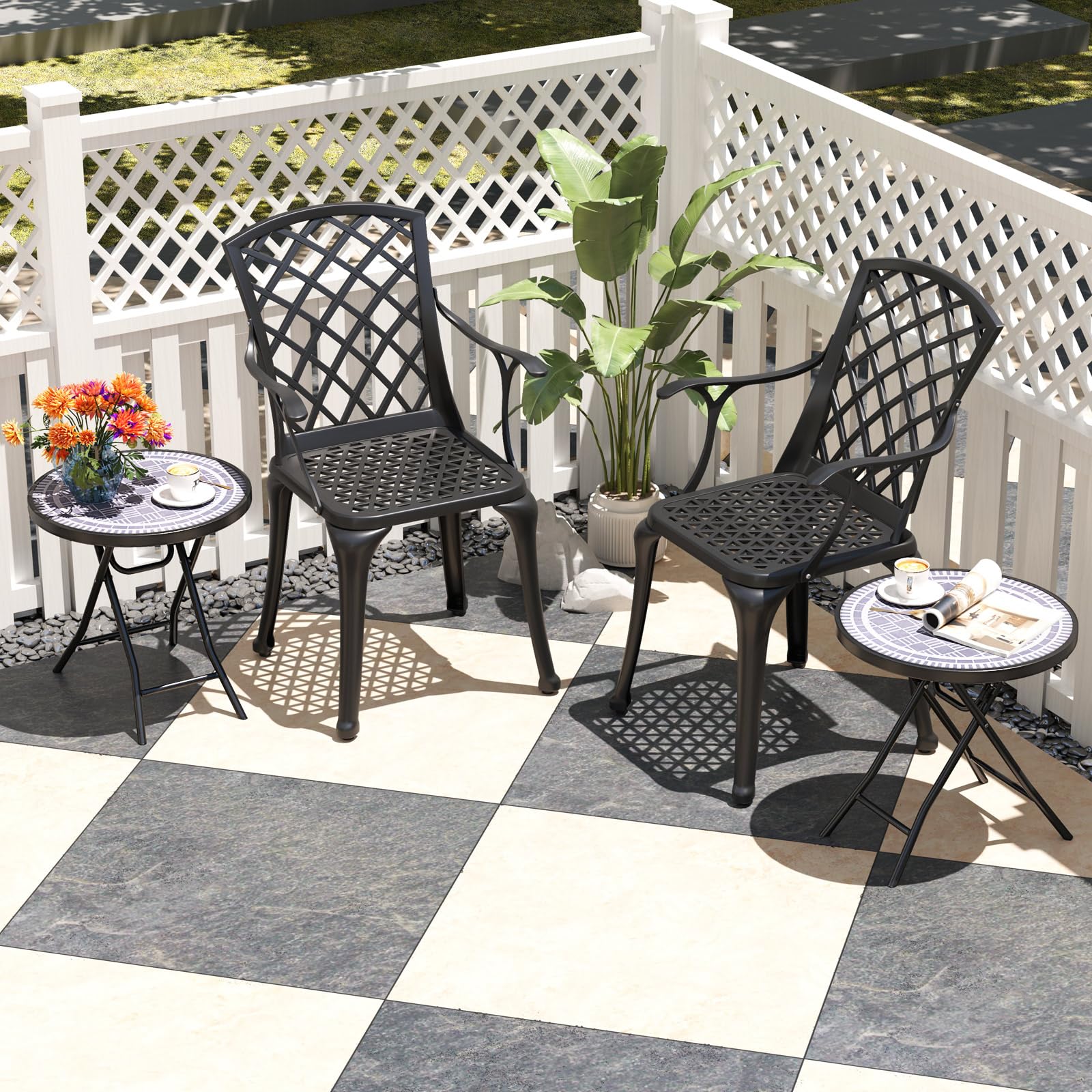 KOMFOTTEU Mesa de Jardín de Vidrio Templado de 46 cm, Mesa Auxiliar Plegable con Marco de Metal, Mesa de Comedor Redonda para Patio, Terreza, Balcón, Mesa Lateral para Interior y Exterior (Gris)