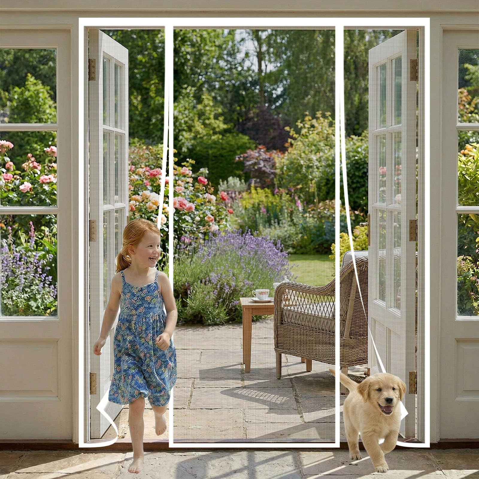 Magnetic Double-Door Fly Screen, Anti-Mosquito Mesh Curtain Door, Heavy-Duty Self-Sealing with Powerful Magnets & Full Frame Hook and Loop Fastener, No Drill Installation,205x245cm, Black