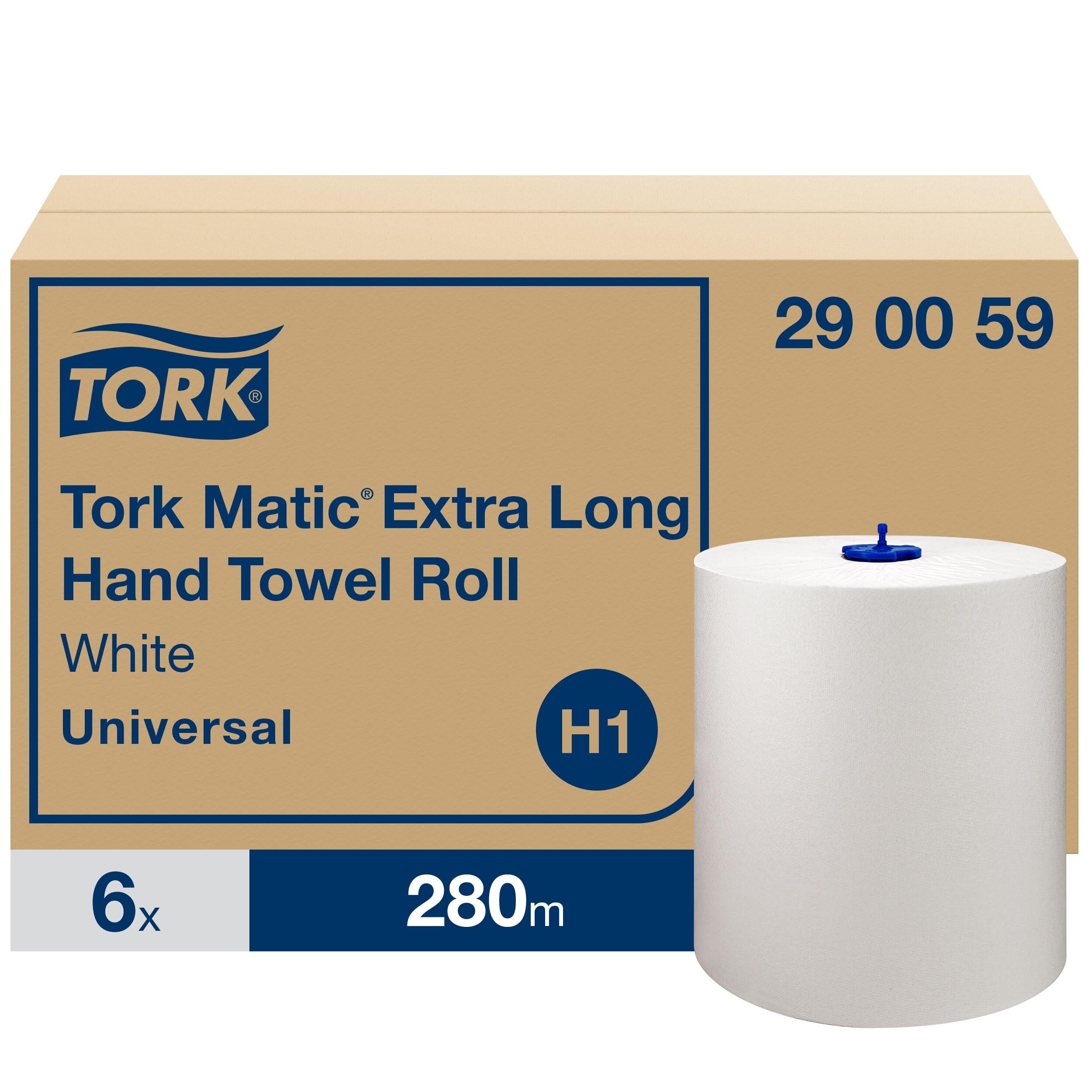 Tork Matic Essuie-mains Rouleaux en papier extra long Universal 290059 - Papier d'essuyage pour Distributeurs H1 - 1 pli blanc - Longueur 280 m Lot de 6