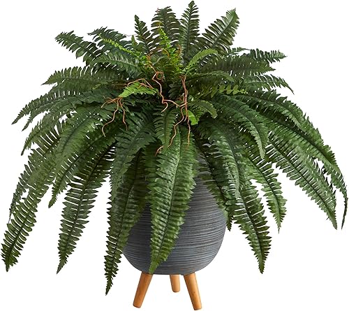 Planta artificial de helecho Boston de 2.5 pies en maceta gris con soporte