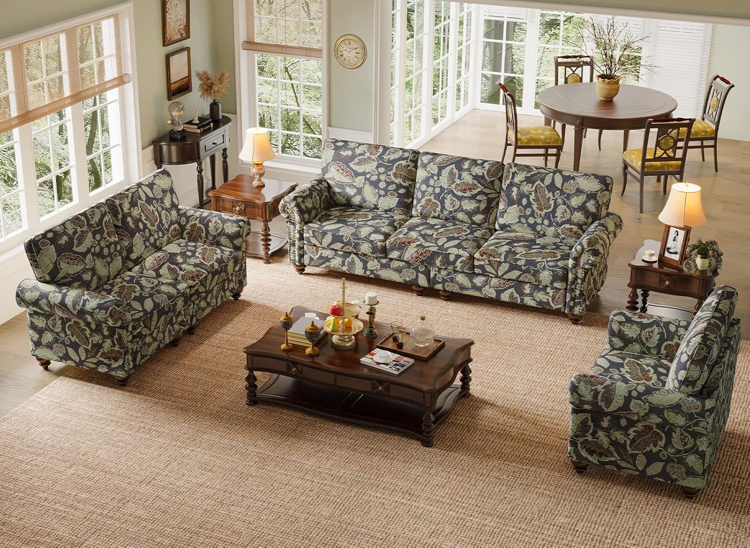 Belffin 3 Piece Living Room Furniture Set Floral Couch Set