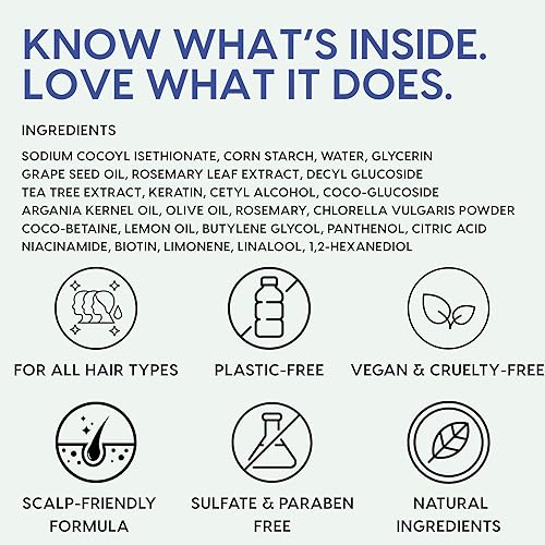 Miniatura 7 de Barra de champú clarificante de cuero cabelludo de romero y árbol de té con queratina, pantenol, biotina y aceite de argán (5.2 onzas) | Sin