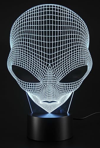Miniatura 6 de PowerTRC Luz nocturna LED 3D, ilusión óptica, cabeza alienígena | 7 colores USB alimentado por USB regalo de cumpleaños y fiesta