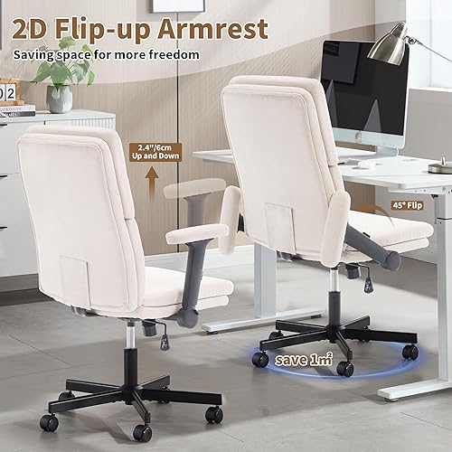 Miniatura 7 de Silla de oficina ajustable con respaldo medio, cómoda, de lino, ergonómica, con respaldo para el hogar, silla de computadora con reposabrazos