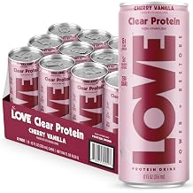 Be LOVETM Clear Protein Drink 15g Whey Isolate and Collagen for Clean, Refreshing Nutrition Zero Sugar, 100% DV Vitamin B6, C, Biotin, Zinc Ready to Drink 12 fl oz Pack of 12 Cherry Vanilla