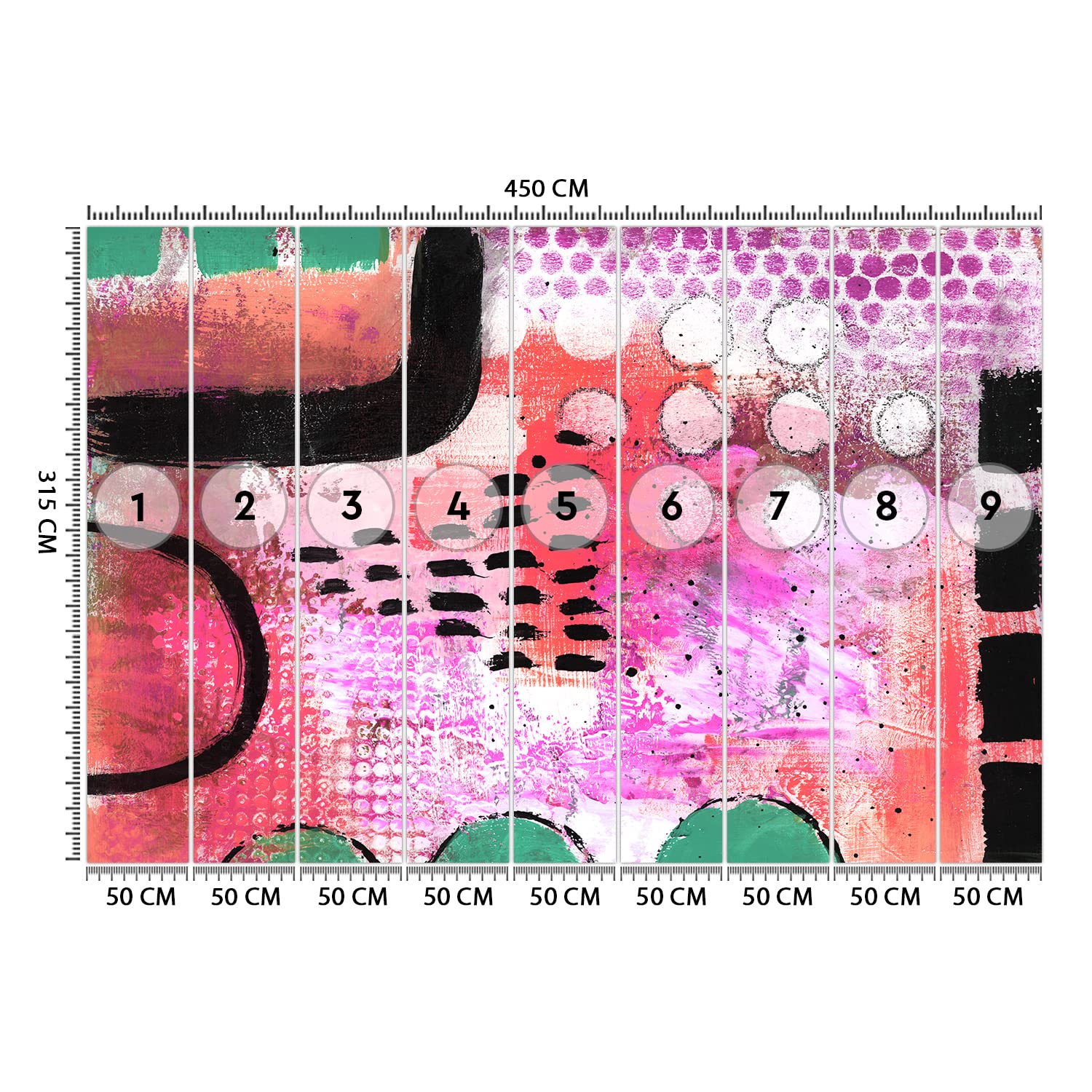 Feeby Fotomurali Poster Gigante Come dipinto Forme geometriche Cerchi 450x315 cm rosa Decorazione Murale Fotografica Gabinetto Per Casa Soggiorno Salone Camera Degli Ospiti Astrazione Struttura