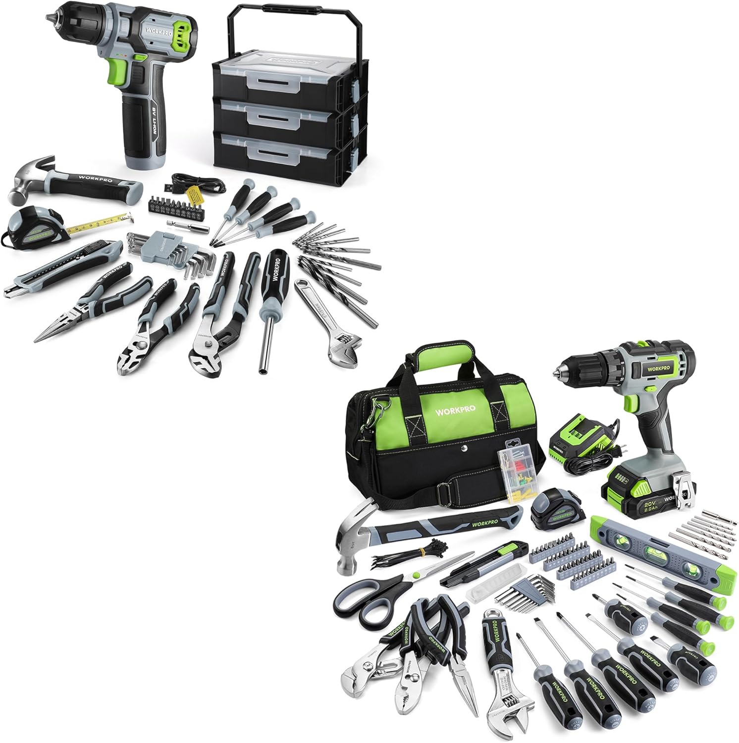 Set de Herramientas WORKPRO 157PCS con Taladro 20V y Set Rosa 43PCS