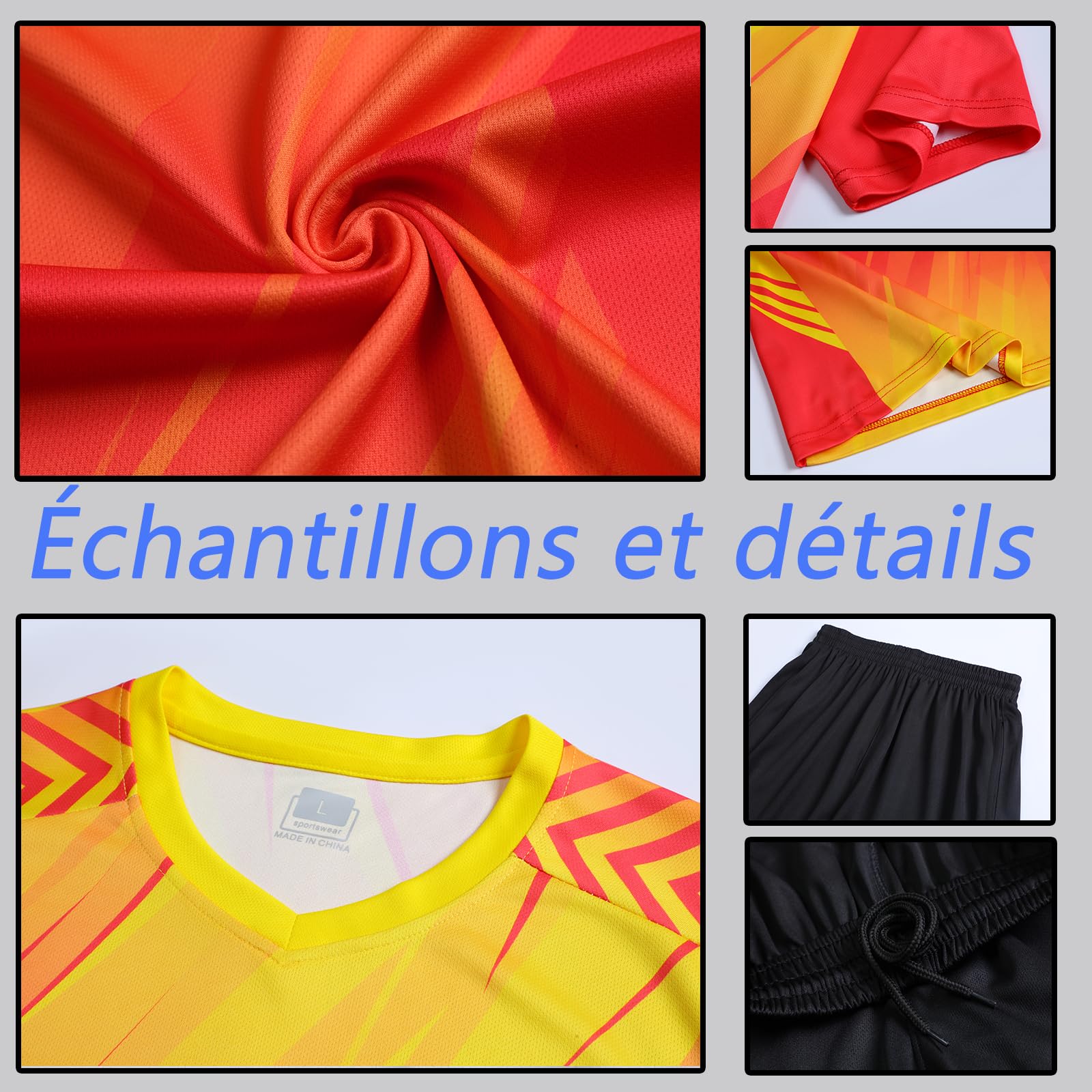 Maillot + Short de Foot Enfant Personnalisé avec Prénom et Numéro T-Shirts Shorts Ensemble 2 Pièces Maillot de Foot pour Adultes et Enfants