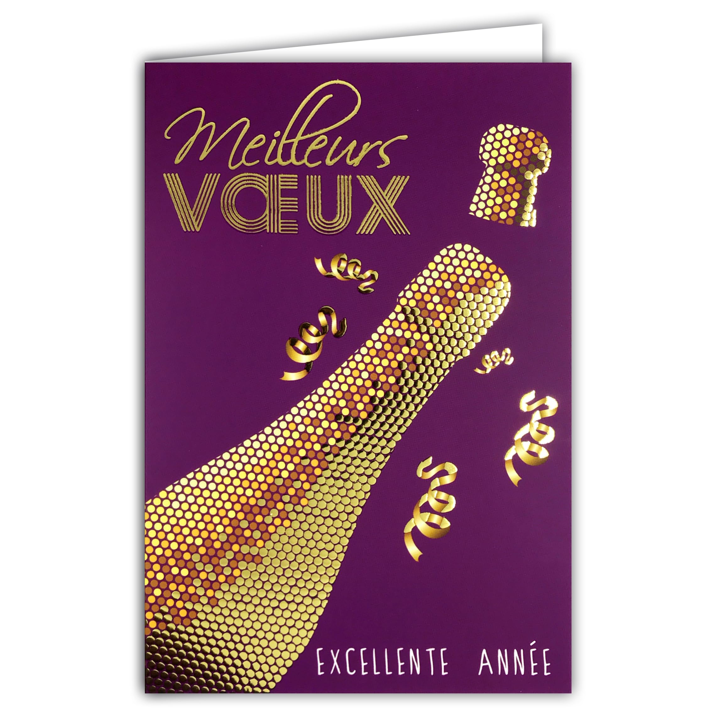 Happy New Year Greetings Card in Shiny Gold Sparkling Gold with White Envelope Size 12 x 17.5 cm