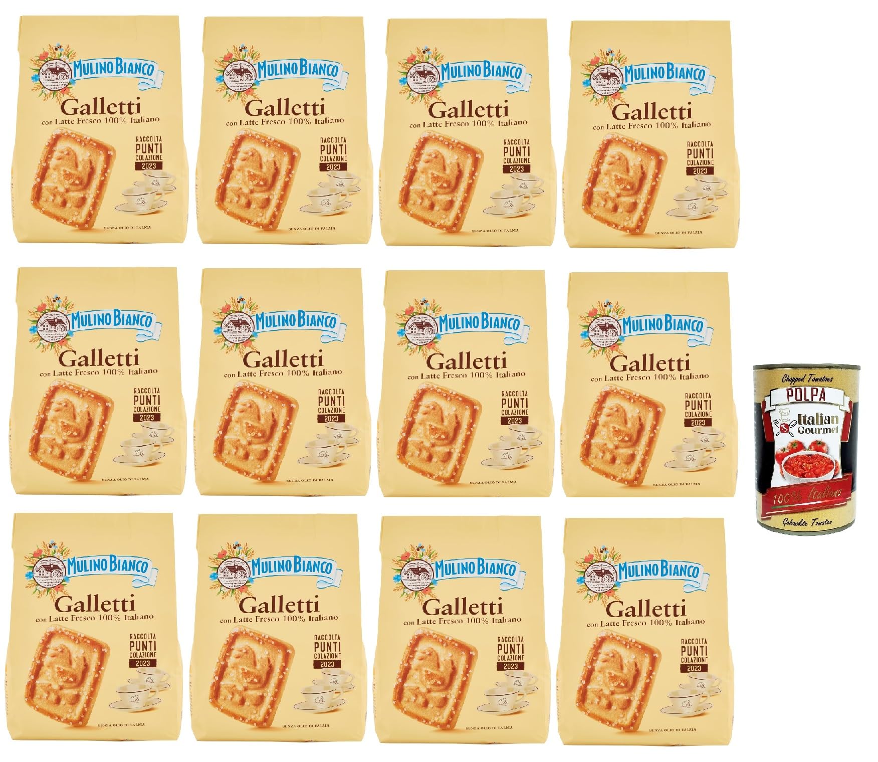 Italian Gourmet Galletti Biscotti Kekse mit Milch und Zucker 12 x 800g | Dolci frollini da colazione, knusprig gebacken, gut zum Kaffee, Kakao, Tee, Gesamtnettogewicht 9,6 kg + Kostenlos Polpa 400g