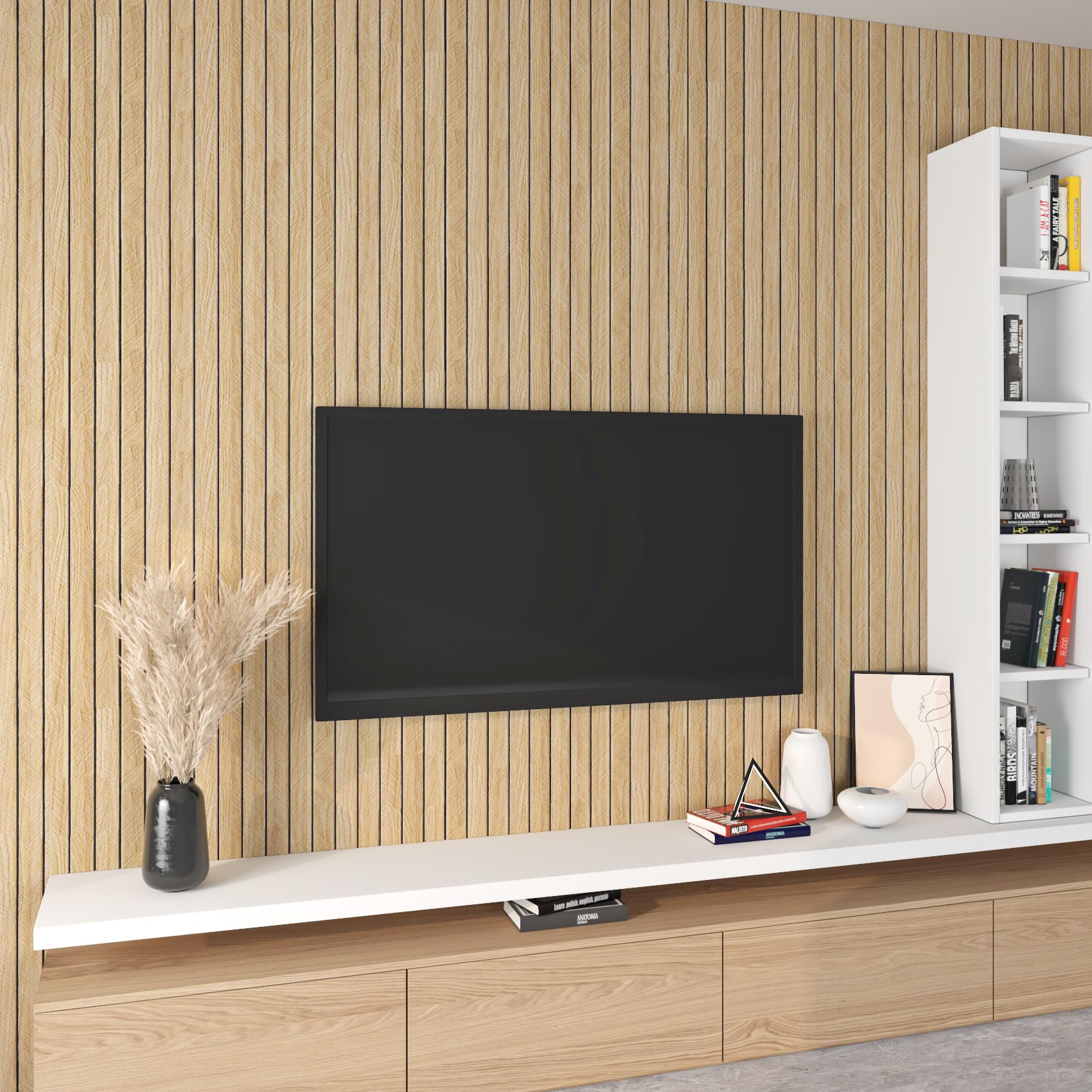 Livelynine Panneau Mural Decoratif Adhesif Bois Marron 3D 90CMx5M Panneau Mural Bois Décoratif Intérieur Panneaux Muraux 3D Adhesif Salon Chambre Papier Peint Adhésif Mur TV Entrée Bureau Revetement