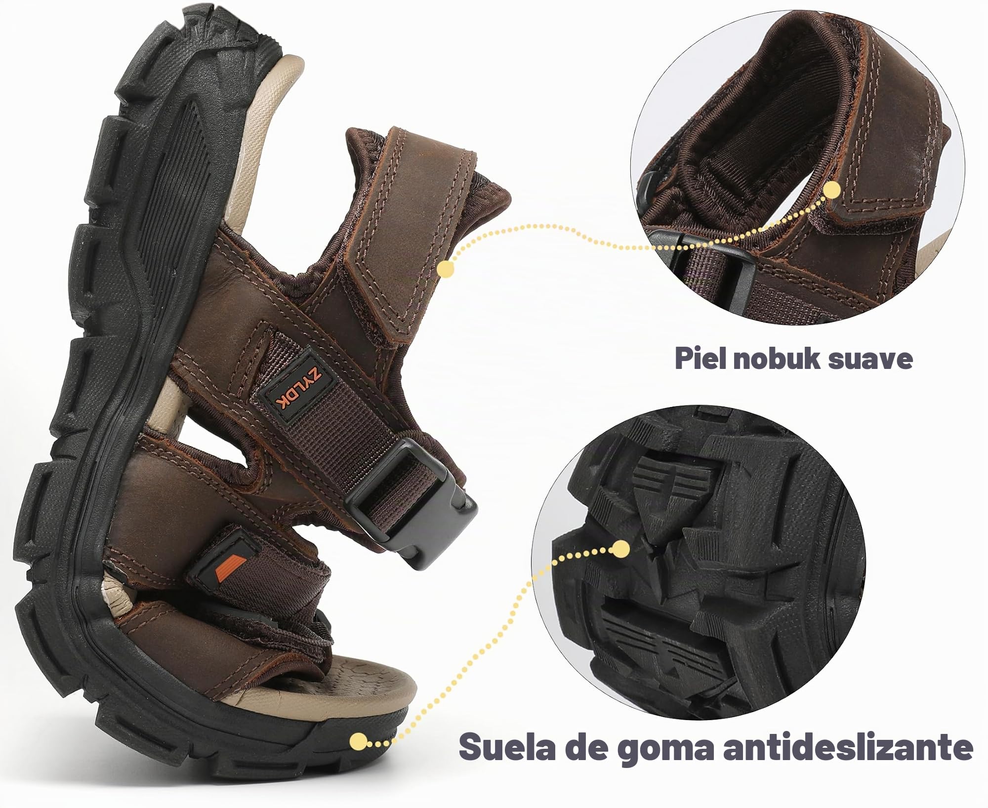Sandalias Trekking Hombres Deportivas Verano Exterior Senderismo Zapatos con Punta Abierta Cuero Sandalias de Playa