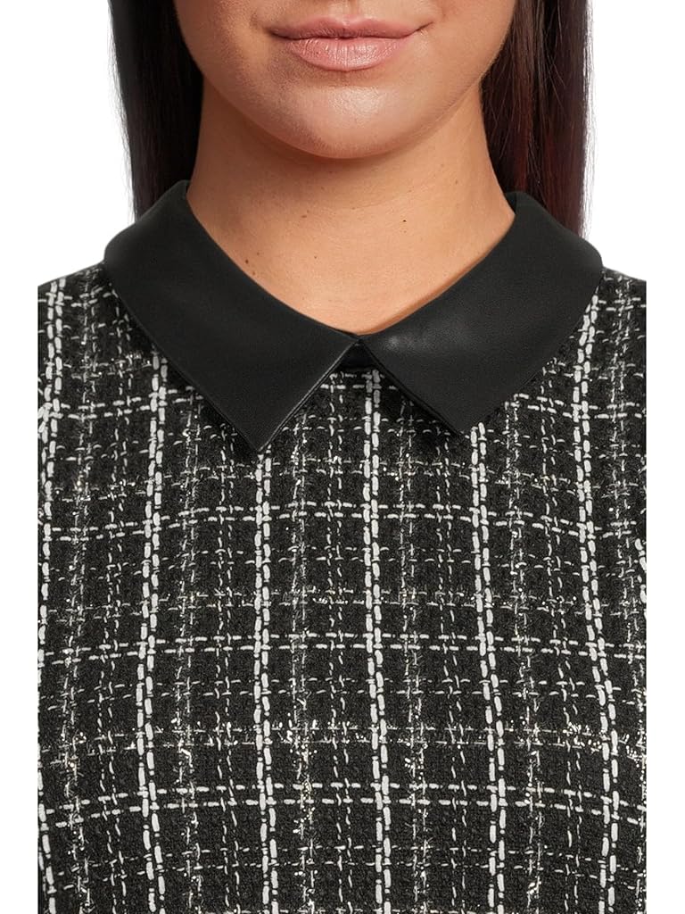 Black Calvin Klein Sleeveless Tweed Sheath With Collar