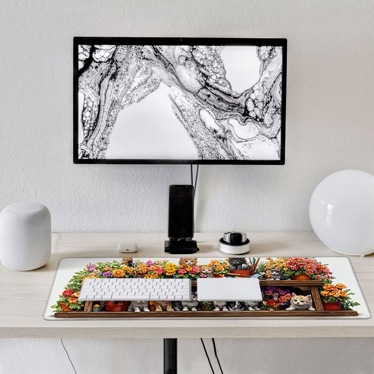 Podkładka pod mysz do gier XXL duża mysz 1600 x 800 mm duża podkładka pod biurko z antypoślizgową gumową podstawą, poprawia precyzję i szybkość (uchwyt na kwiaty Pussycat) o-399