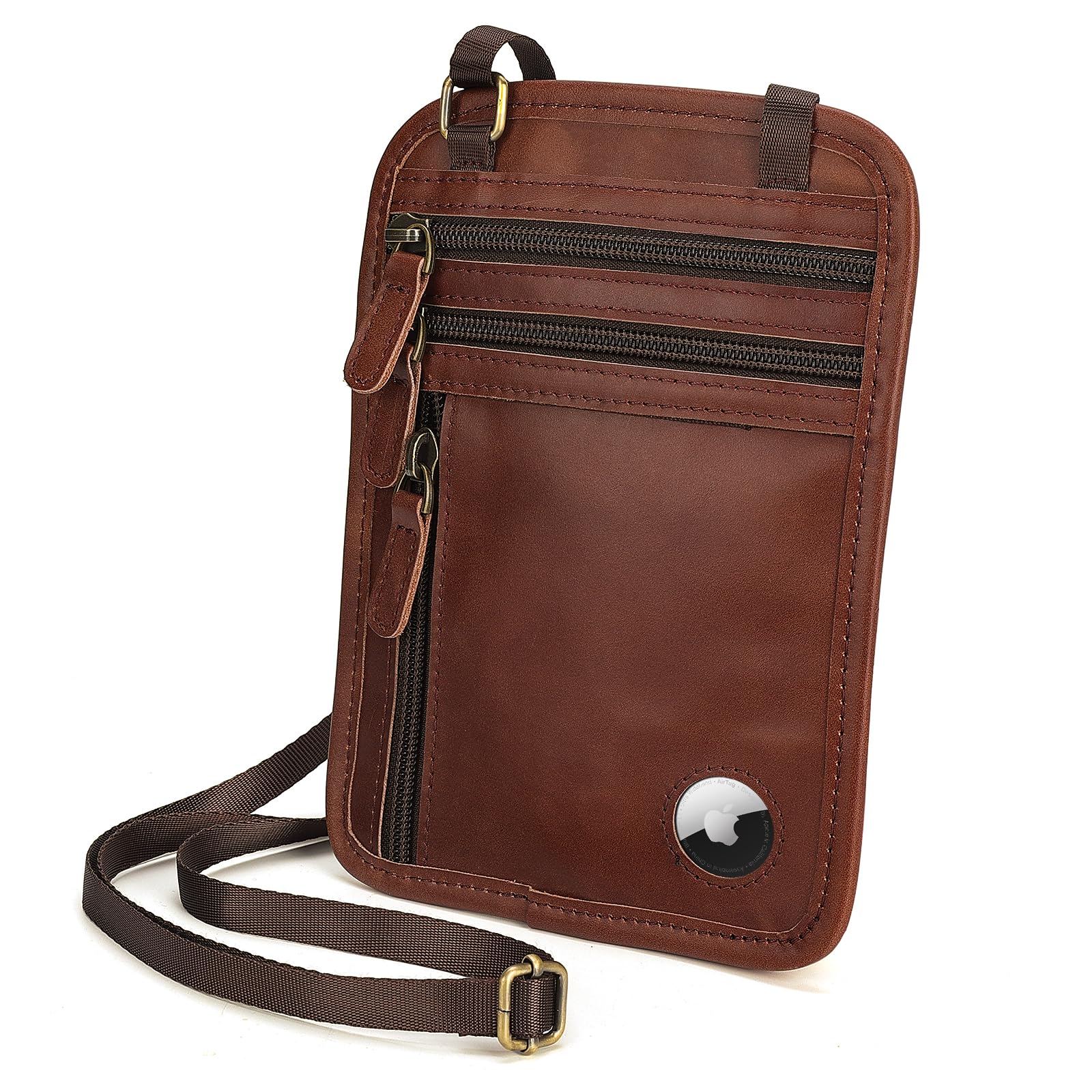 Polare Geldbörse aus Vollnarbenleder, RFID-blockierend, versteckt, Reisepasshülle, Reisetasche mit AirTag-Schlitz für Herren, Kaffee, Vintage