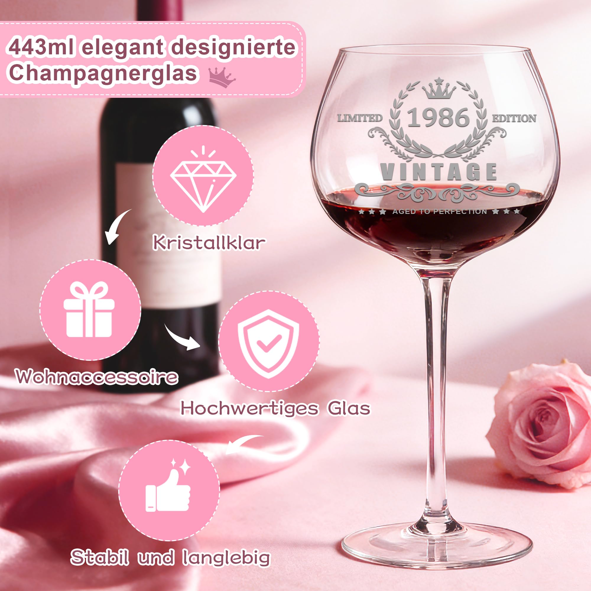 40 Geburtstag Frauen, Vintage-Weinglas 1986, 40.Geburtstags Geschenke für Frauen, Personalisierte Geschenke Geburtstagsgeschenk für Frau,Freundin, Schwester, Ehefrau, Mama, Kollege (1986)