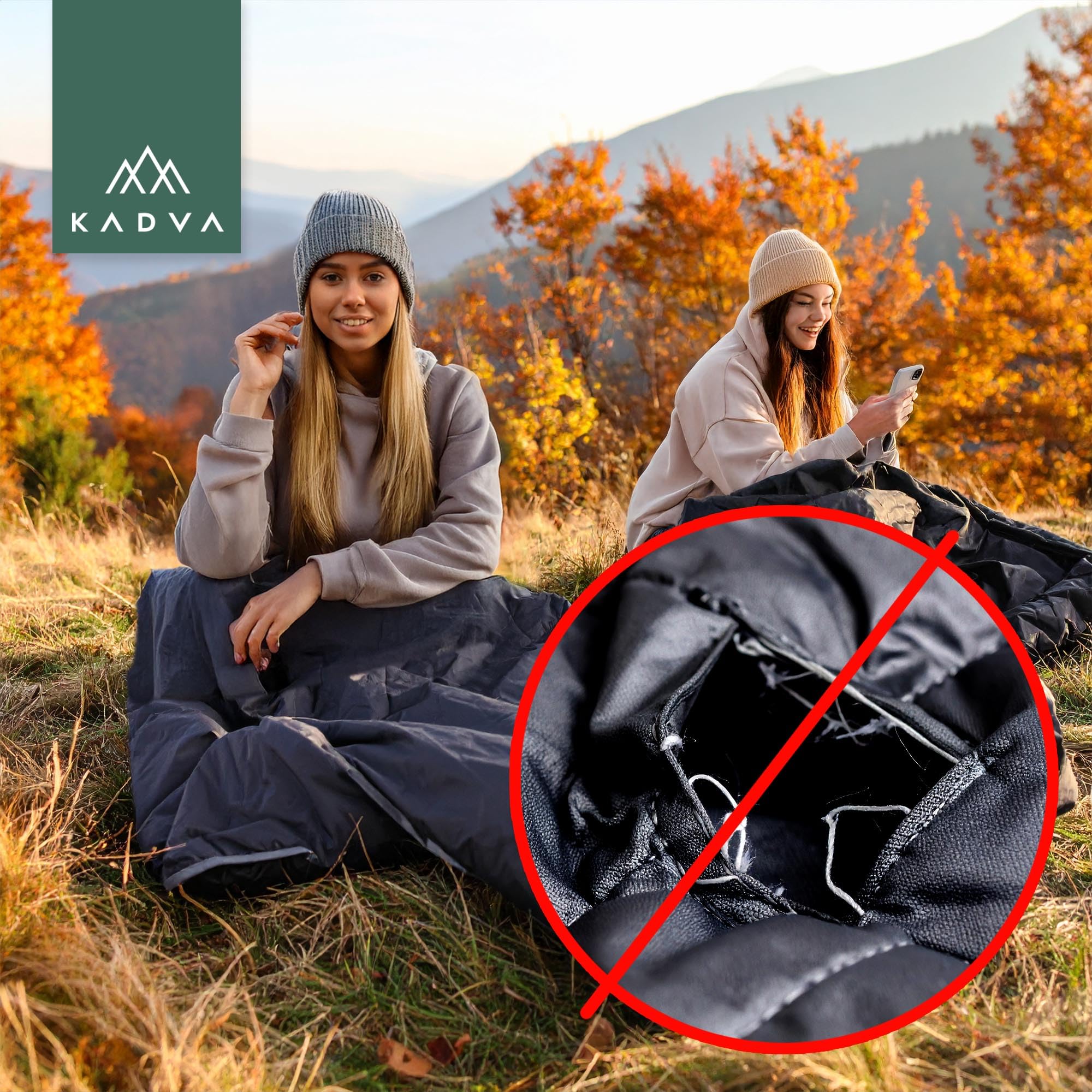 KADVA Śpiwór kempingowy Mumio R 230 x 80 cm, zielony śpiwór z kapturem na głowę, komfortowa temperatura 4 stopni, idealny na zimę, wysoka akumulacja ciepła, technologia Ripstop