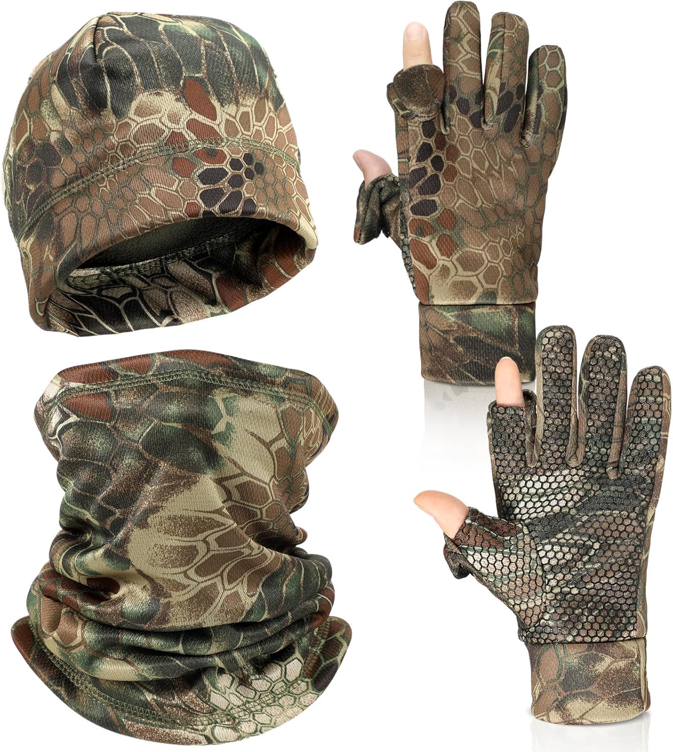 Janmercy 3 Pcs Camouflage Hunting Gloves Beanie