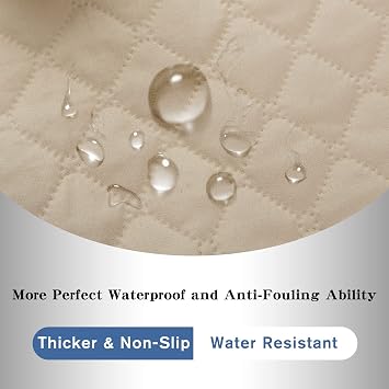 XINEAG Quilted Sofa Covers 1 Seater, Water Resistant Chair Covers for Dogs Pets, Non Slip Sofa Slipcovers with Pockets, Washable Furniture Protector with Elastic Strap (Chair, Beige)