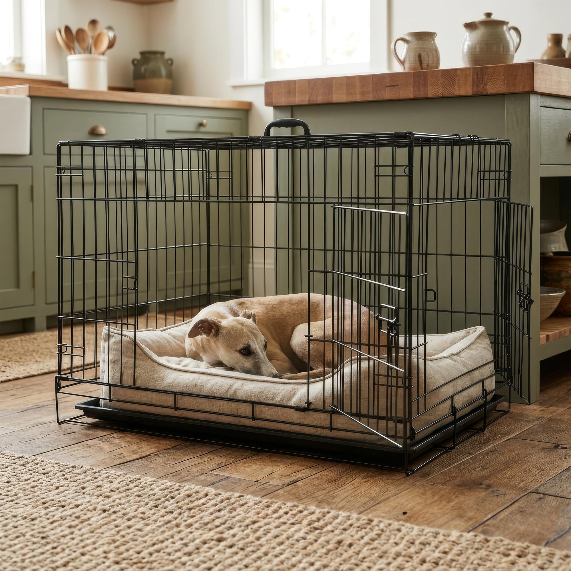 Cage de Transport pour Chien en métal à 2 Portes avec Plateau Amovible - Moyenne - 1x Cage de Transport Pliable, Robuste et Portable pour l'intérieur, la Voiture, Les Voyages - par Harbour Housewares