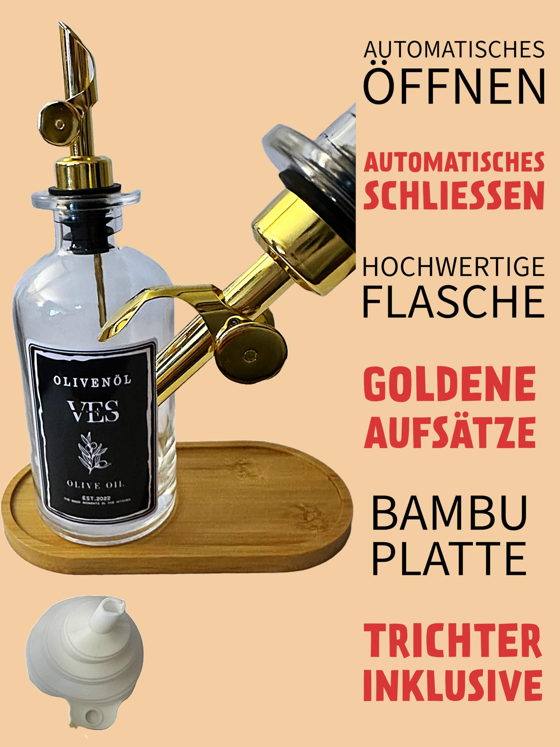 set dispenser per olio e con vassoio in bambù e beccuccio in