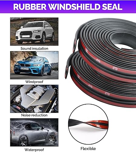 Miniatura 3 de RACOONA 2 piezas de moldura para parabrisas, sello de goma para parabrisas de 22 pies, sello de puerta de automóvil, sello de techo corredizo de
