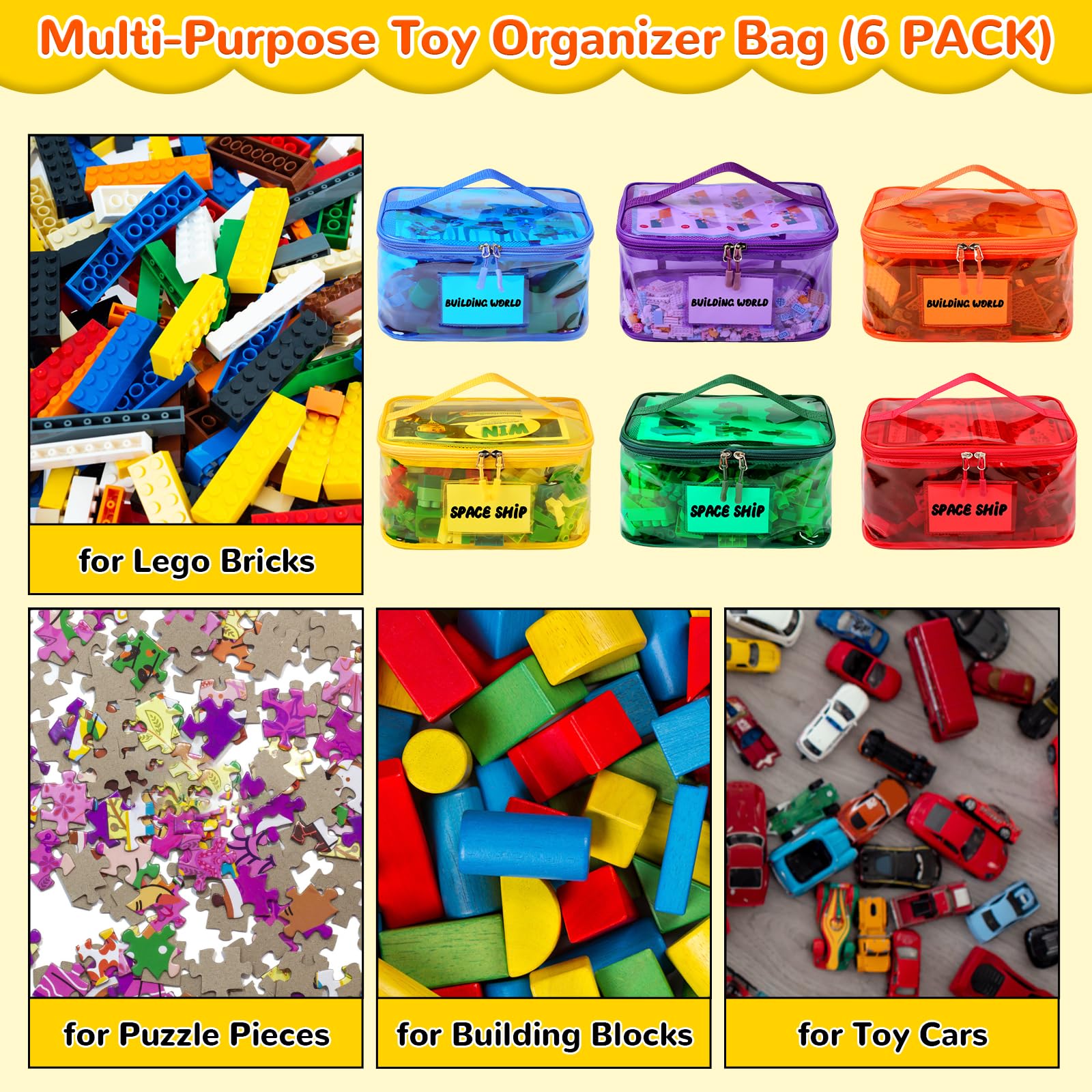 Amazon.com: Tesuko 6 Pack Clear Toy Storage Bag with Name Tag&