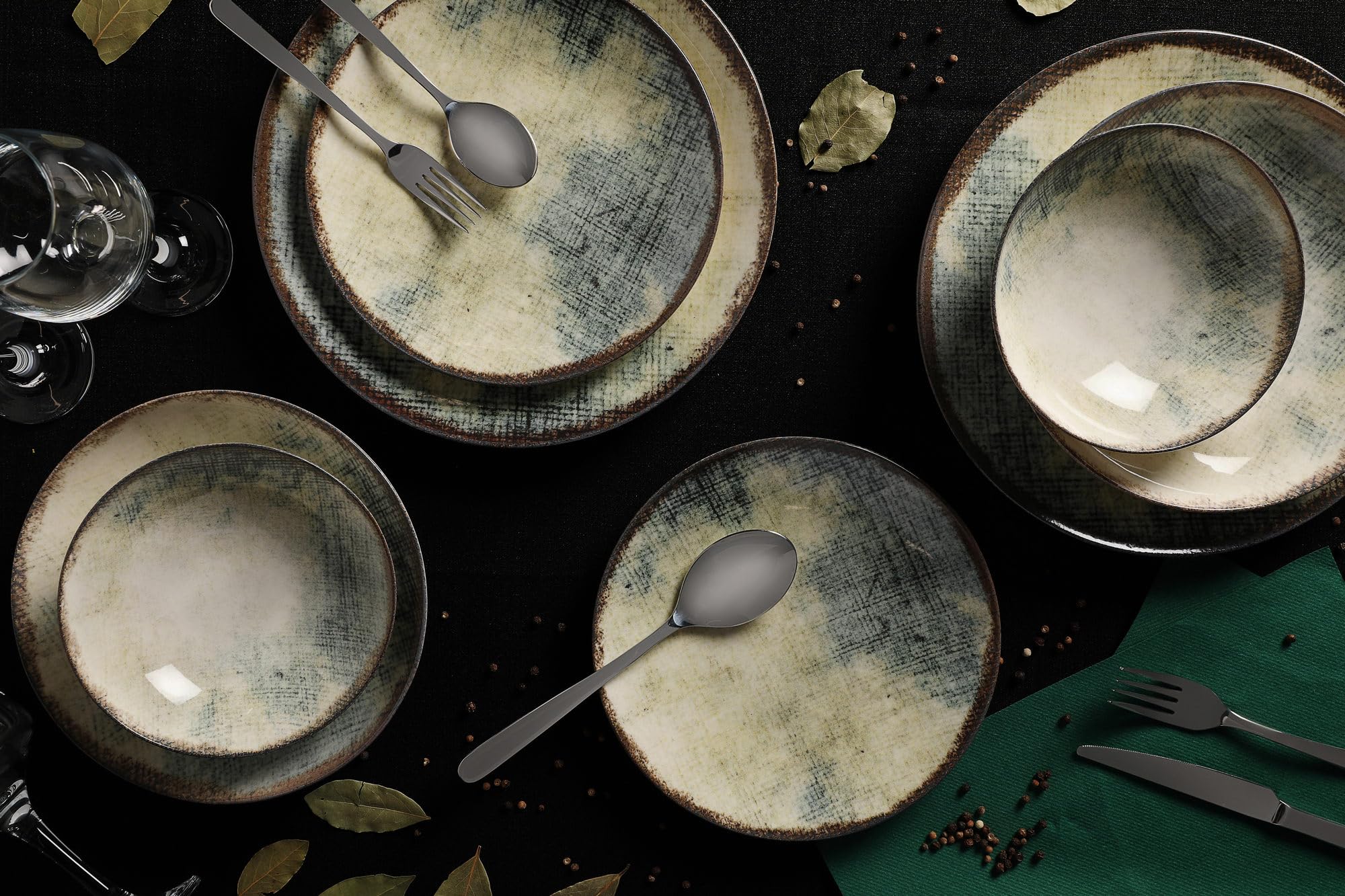 Elegante juego de cena de 24 piezas, 100% porcelana, incluye platos de servicio, cuencos y platos de postre, apto para lavavajillas y microondas, perfecto para cualquier ocasión