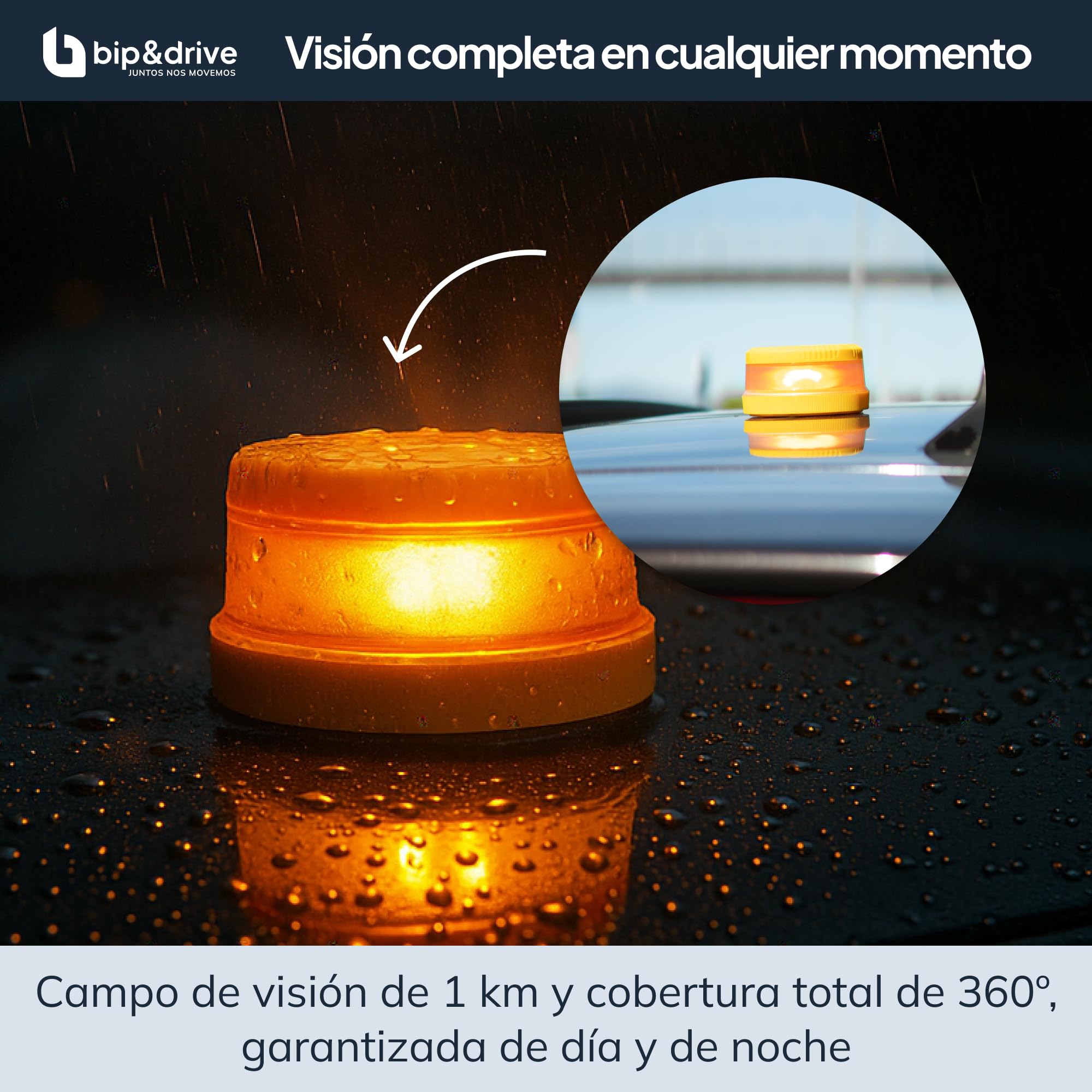 Baliza V16 Homologada DGT Geolocalización Luz Emergencia Coche LED 360° 1km Conectada Plataforma DGT 3.0 Resistente Lluvia Base Imantada Bip&Drive