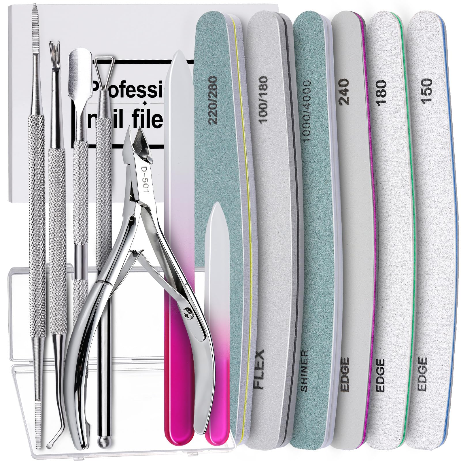 Teenitor Nail File with Cuticle Trimmer Set, 6pcs Emery Boards for Nails