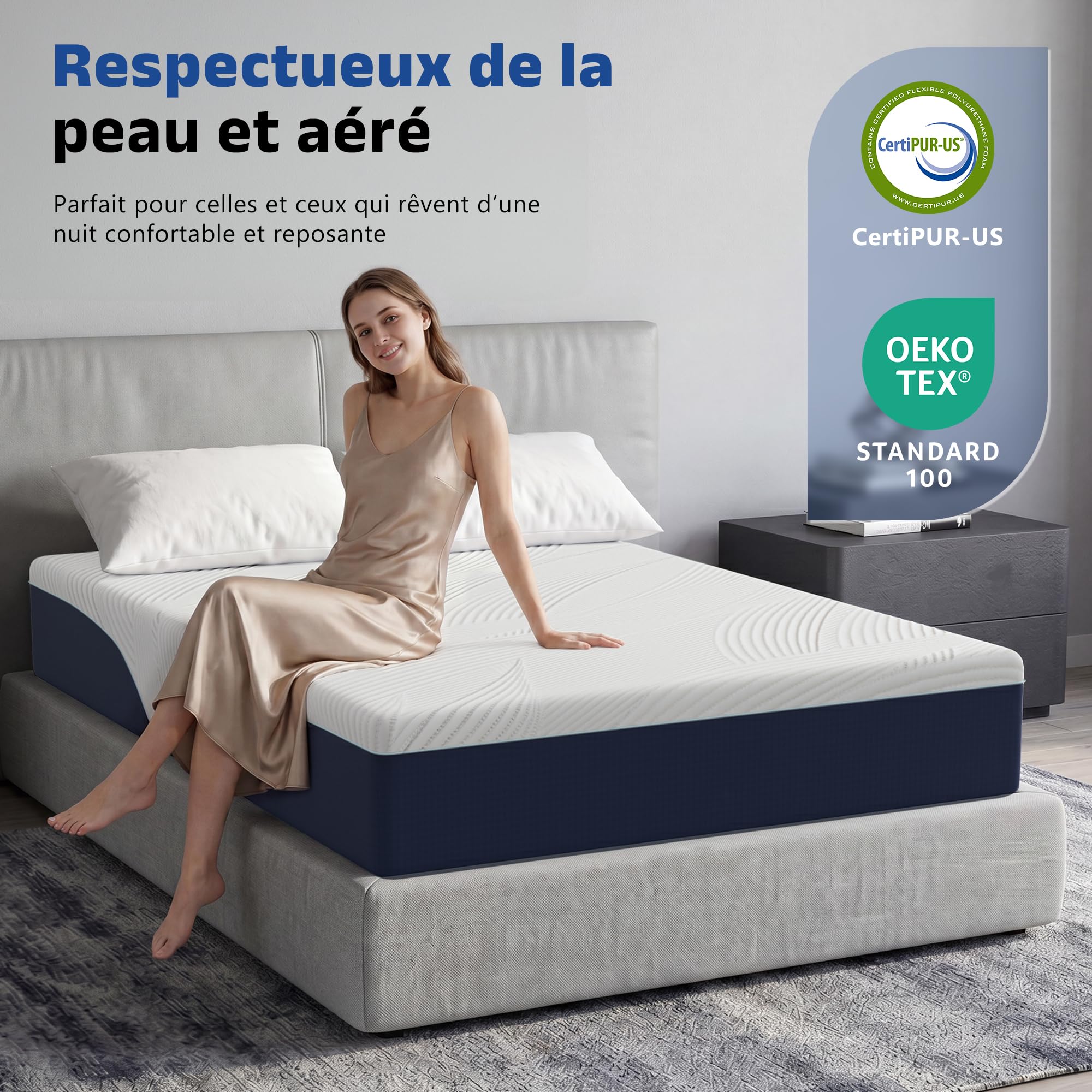 wowttrelax Matelas 140x200 cm, 7 Zones,20 cm, Mousse à Mémoire de Forme Gel