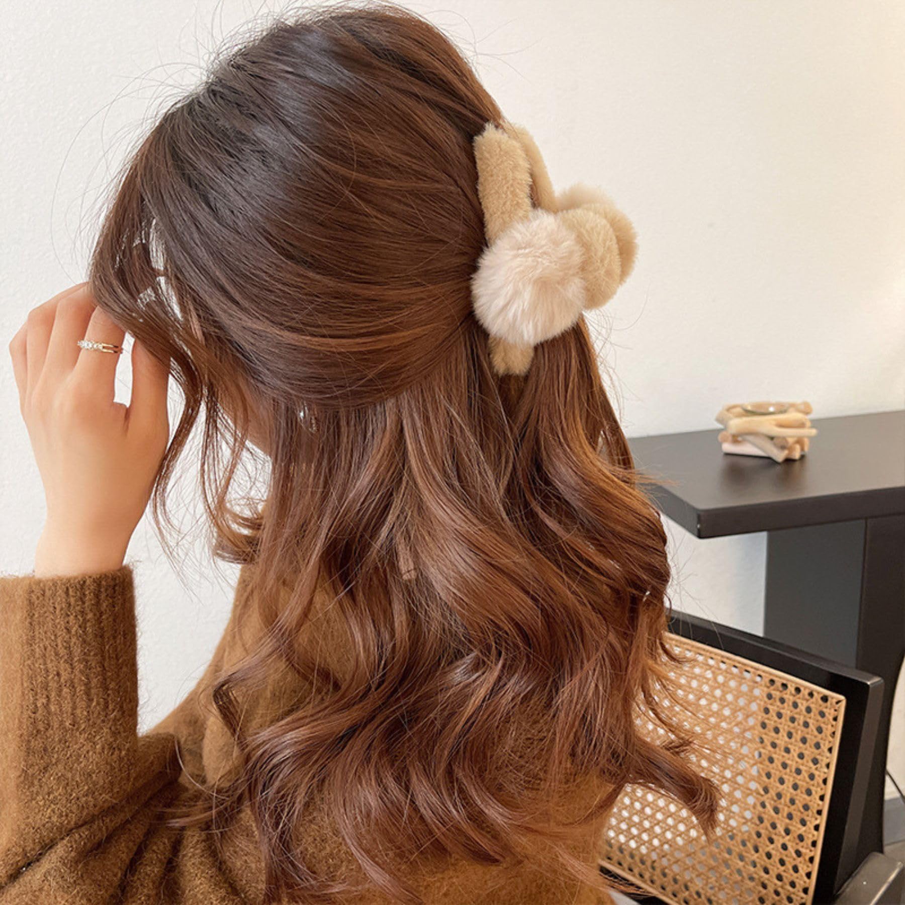 Amazon.com : 2PCS Pom Pom Faux Fur Hair Clip Large Fluffy  display picture 3