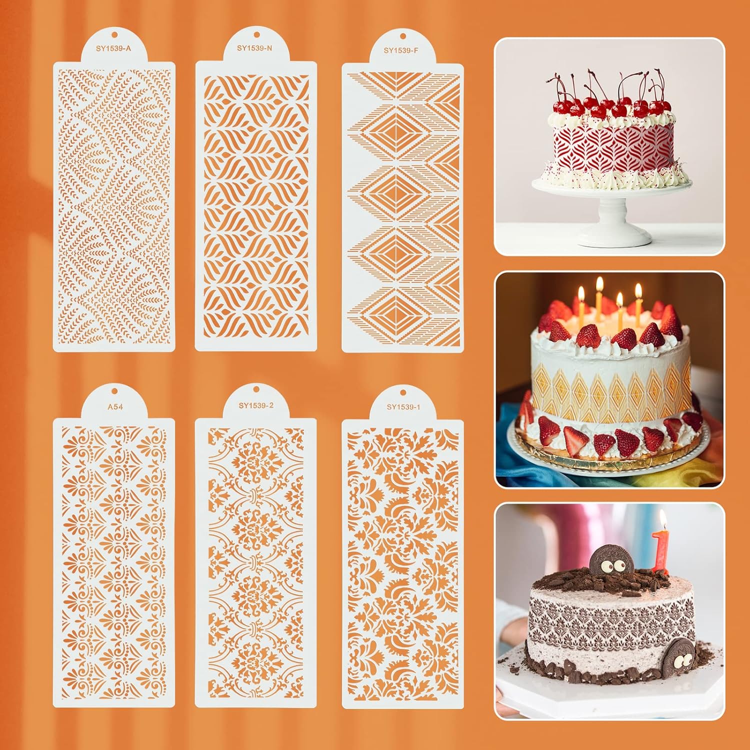 QUIETART 6Pcs Cake Stencils Decorating Buttercream Cookie