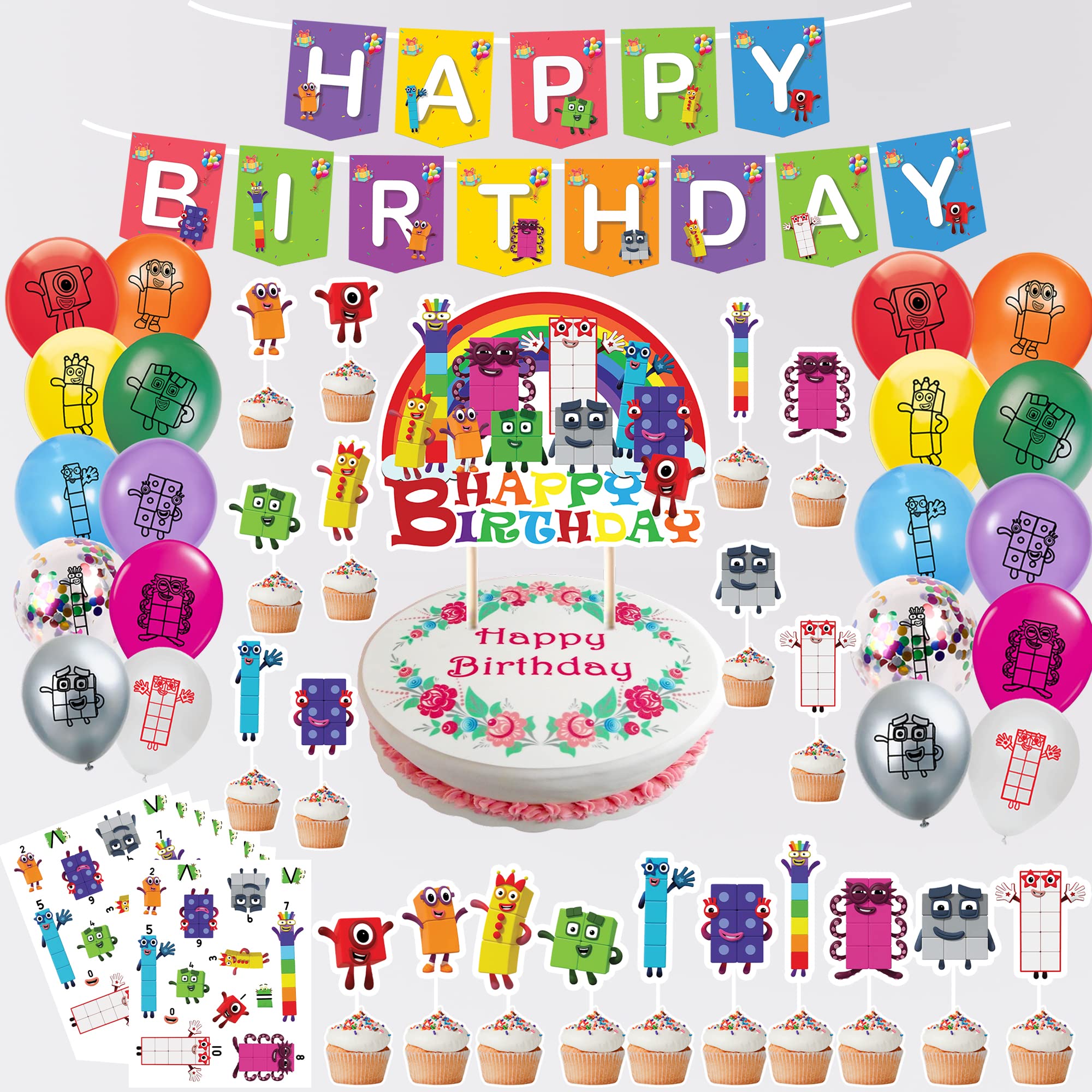 Numberblocks Theme Plate Cup Napkin Tablecover Set Decoration Numberblocks Theme Tableware Happy Birthday Party Supplies Boy Girl Toy Decoration Kids (Decoration pack)